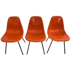 Set of 3 Bright Orange Iconic Mid-Century Modern Shell Eames Chairs