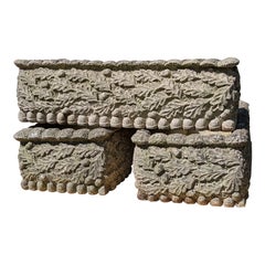 Set of 3 British Cast Stone Trough Planters / Jardinieres