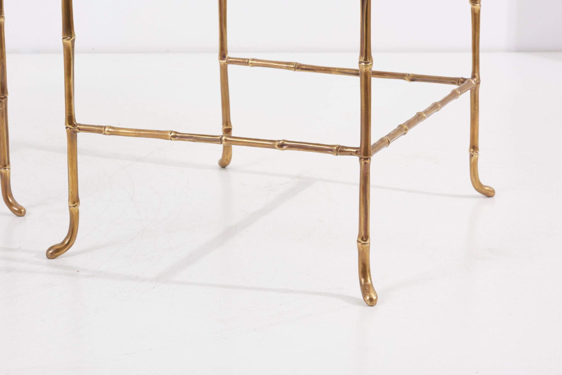 20th Century Set of 3 Bronze Bamboo Nesting Tables with Mirrors by Maison Baguès, France For Sale