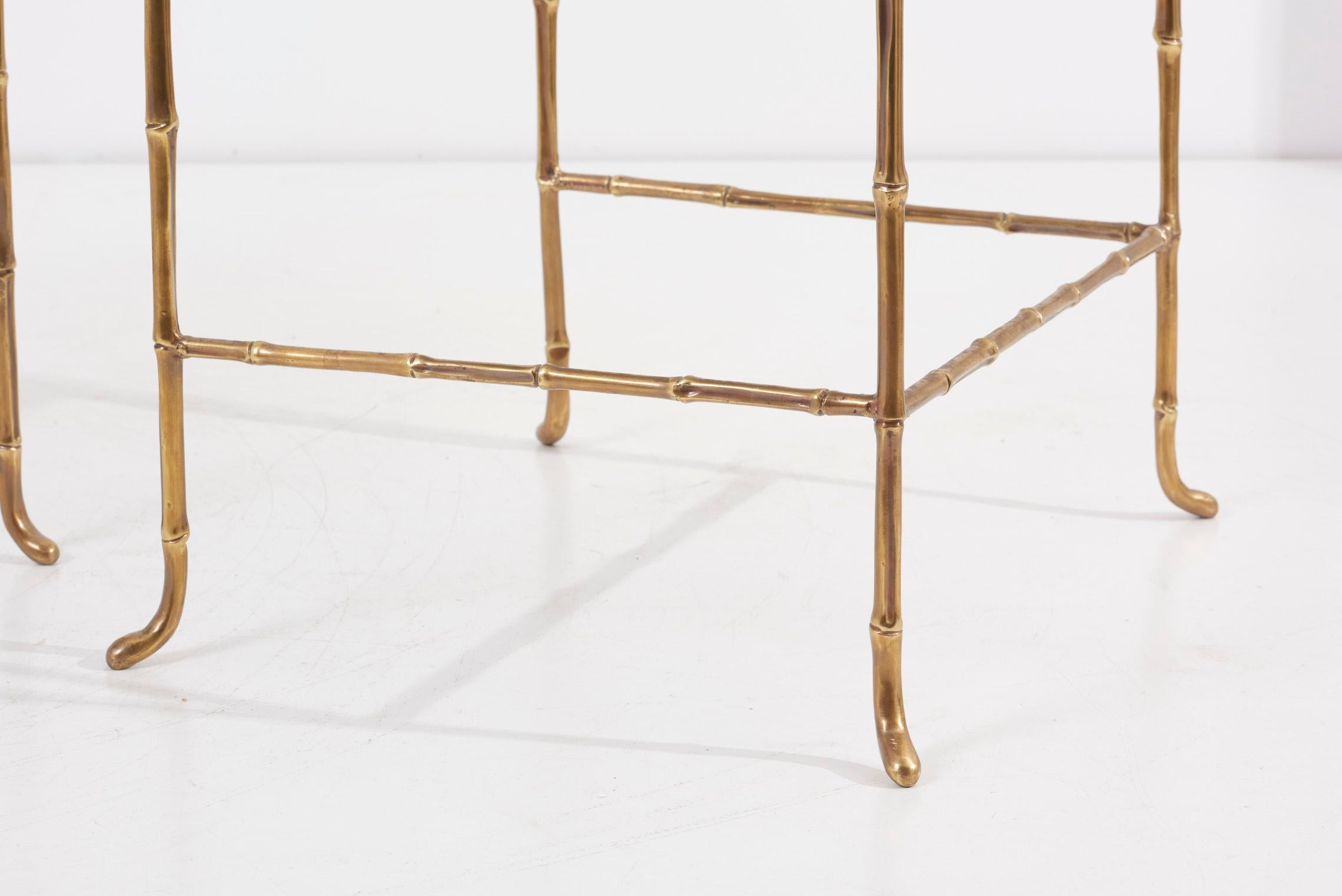 Set of 3 Bronze Bamboo Nesting Tables with Mirrors by Maison Baguès, France For Sale 1