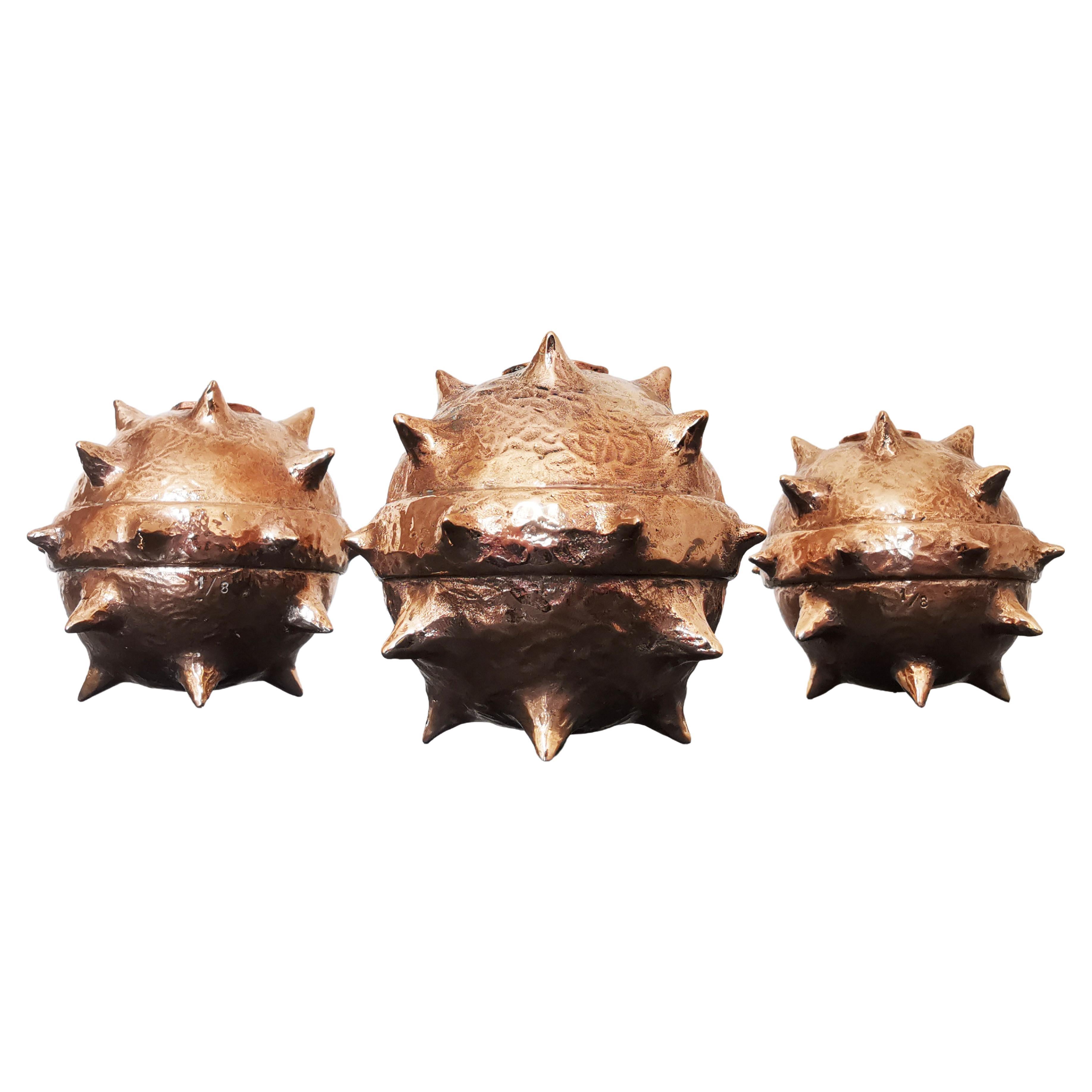Set of three bronze candles holders by Emanuele Colombi.
Limited Edition 
Roma Collection 2022 SPHAERAE

Materials: bronze
Finishes: shiny bronze (Number 1 of 12) 

Various finishes available: bronze mat and shiny; patine vert de gris/petit