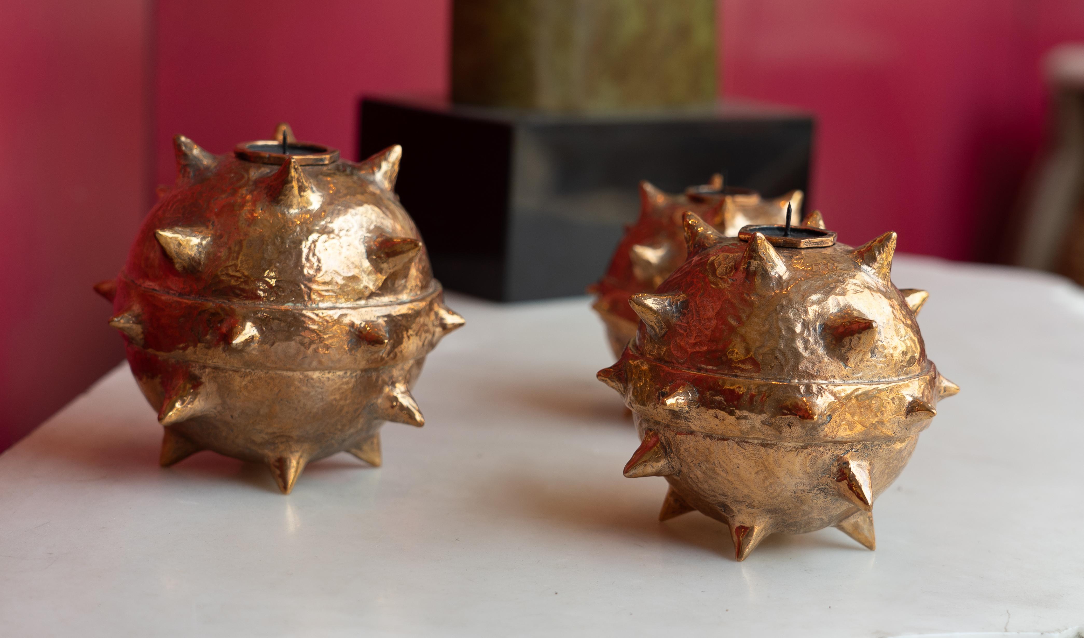 Contemporary Set of 3 Bronze Candle Holders 'P' Roma Collection Sphaerae Limited Edition For Sale