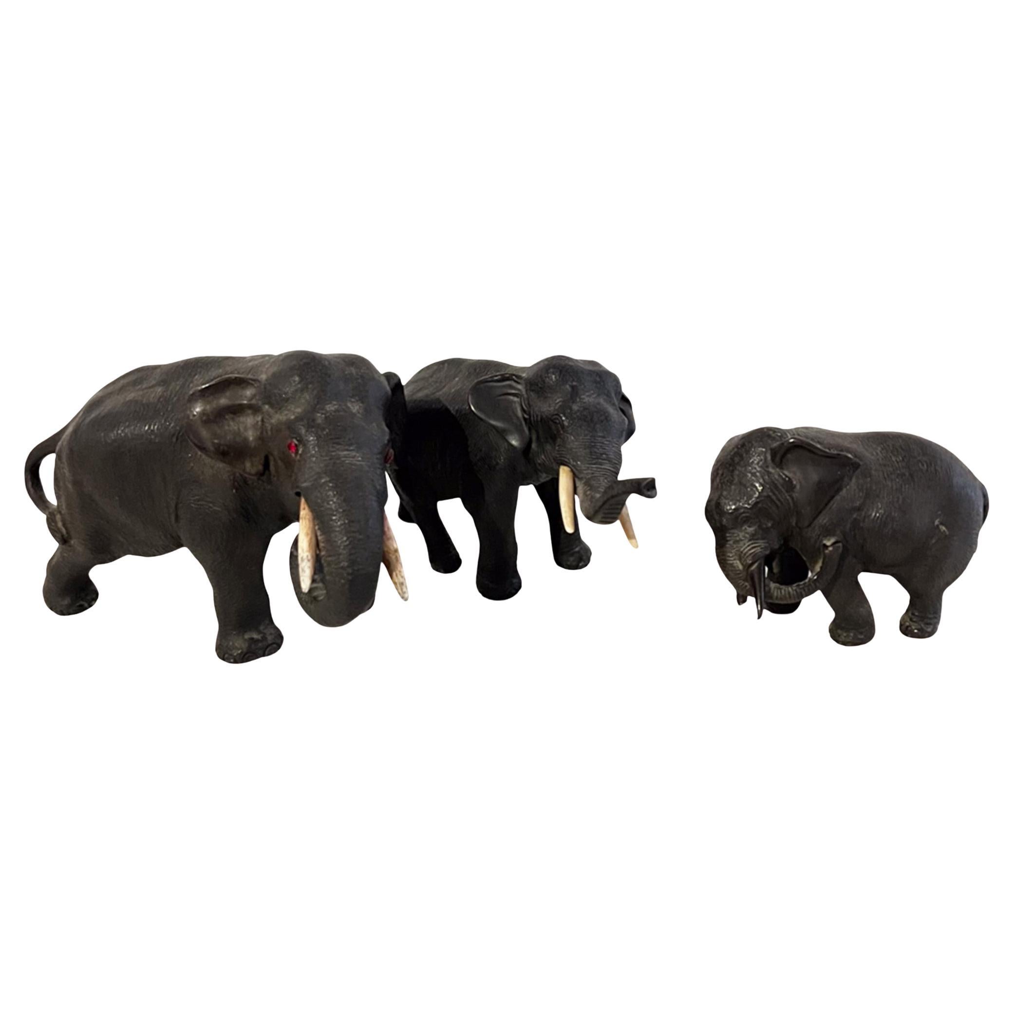 Set of 3 Bronze Elephants, Japanese Meiji Era