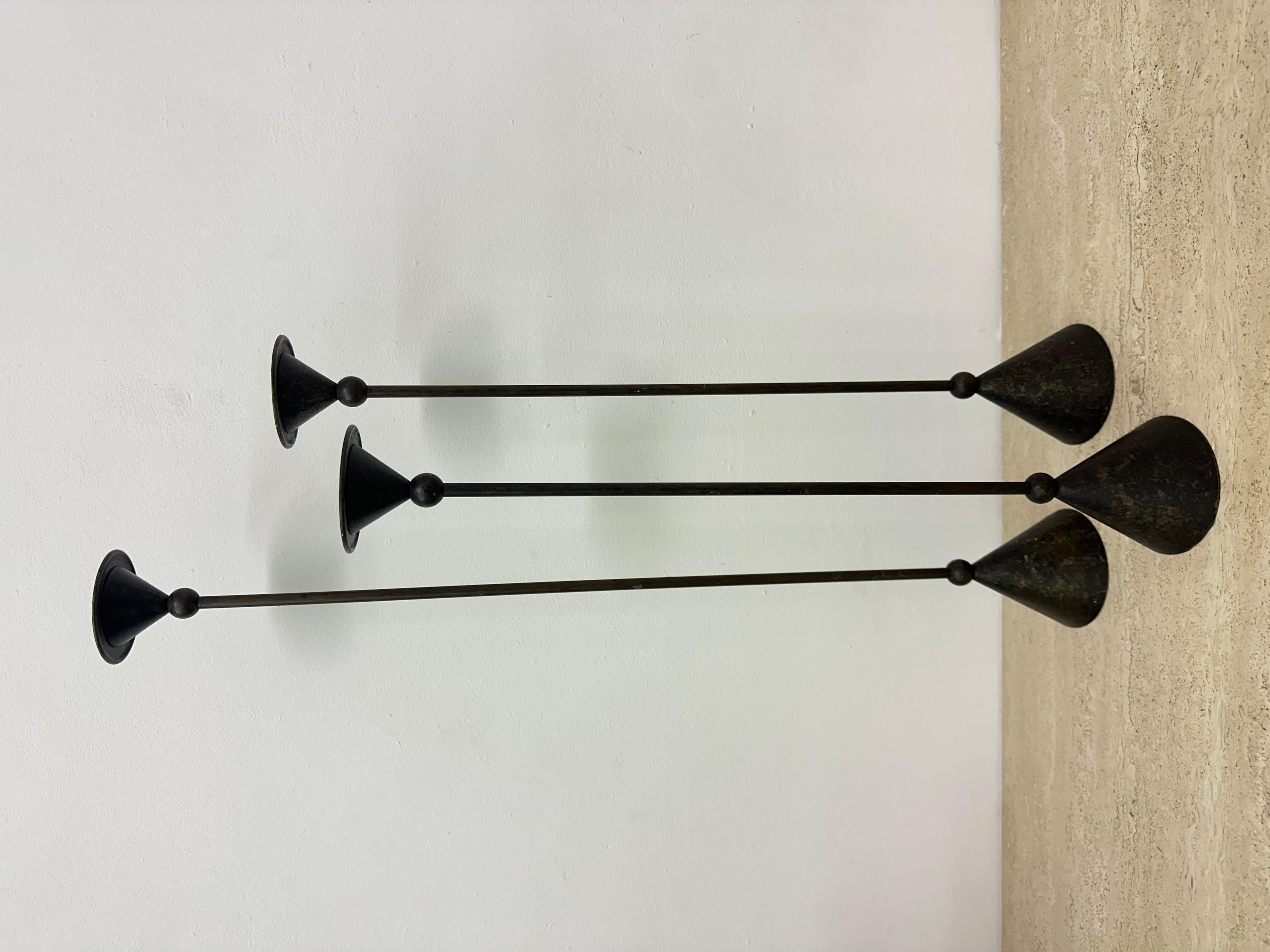 Set of 3 bronze Memphis style candle holders , 1980s 7