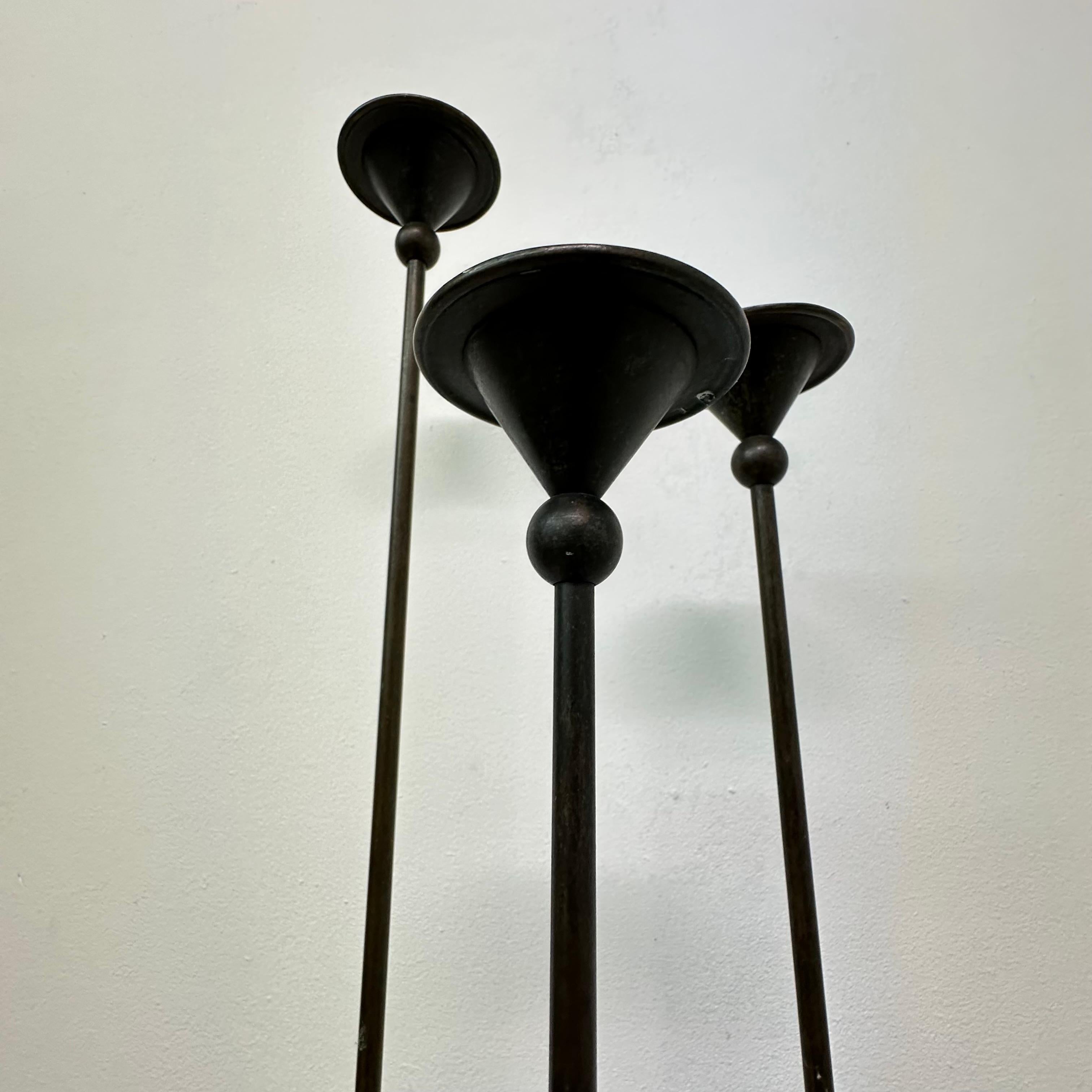 Set of 3 bronze Memphis style candle holders , 1980s 2