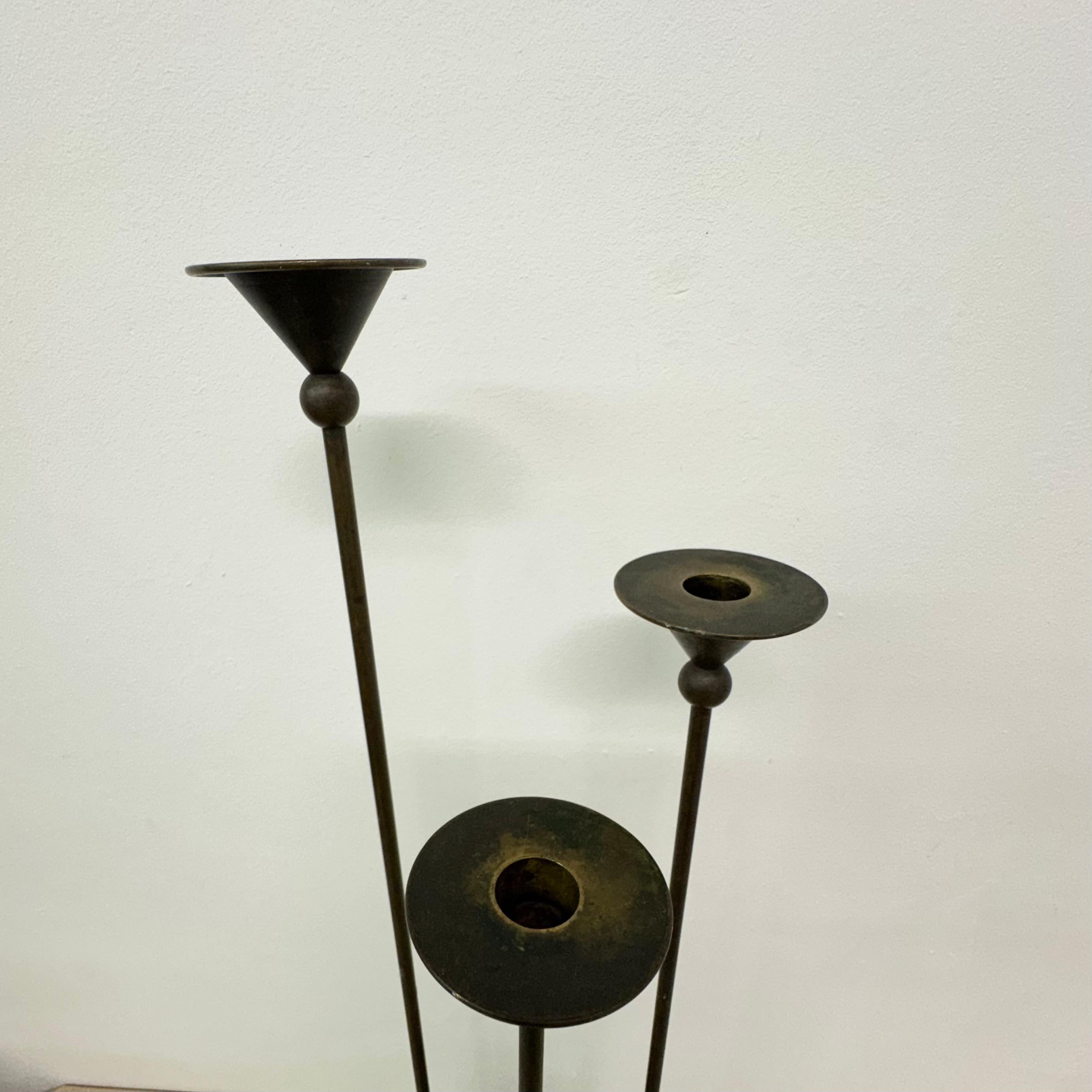 Set di 3 portacandele in bronzo in stile Memphis, anni '80 in vendita 1