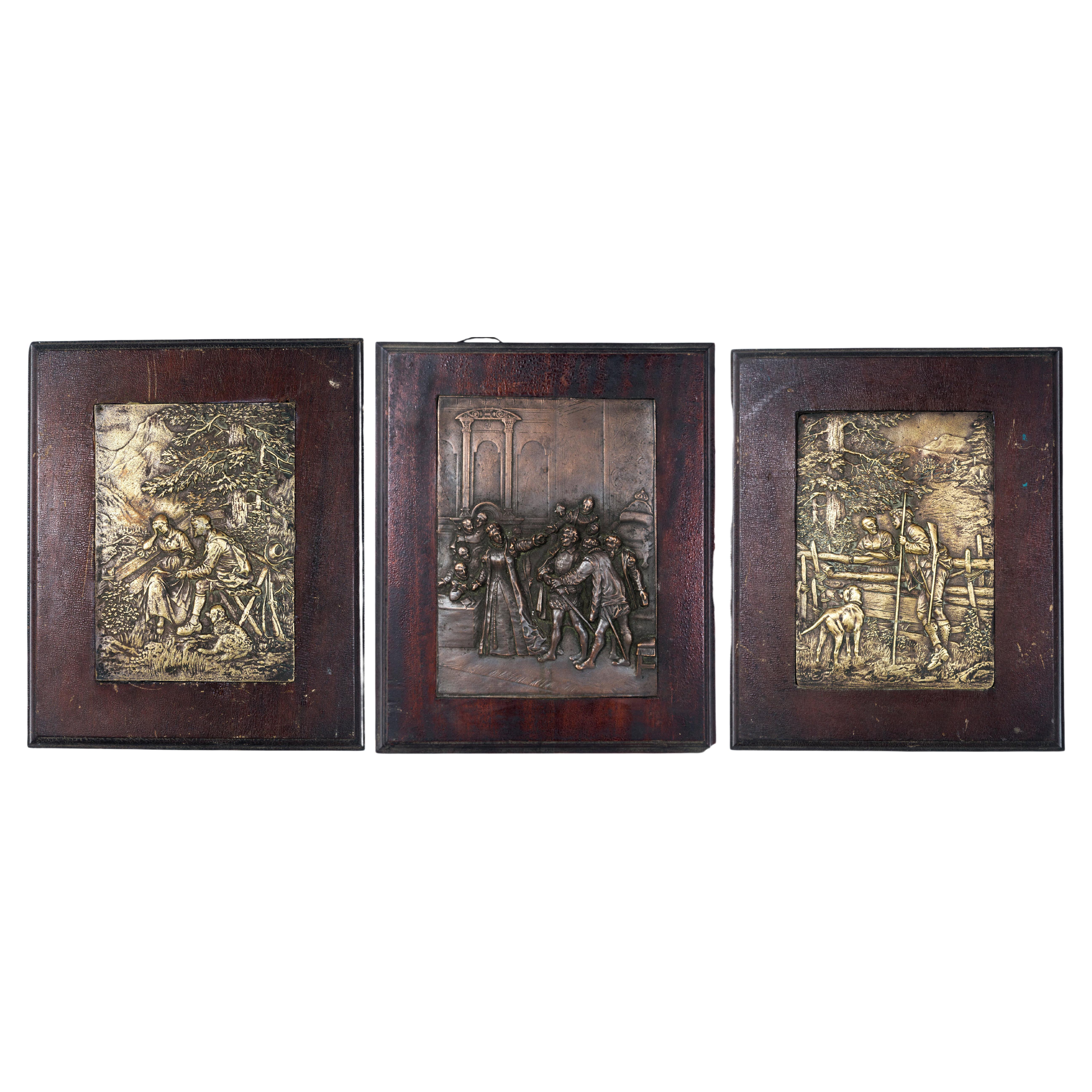 Set of 3 Bronze Plaques For Sale
