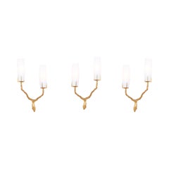 Set of 3 Bronze Sconces or Wall Lamps by Felix Agostini for Maison Arlus, France