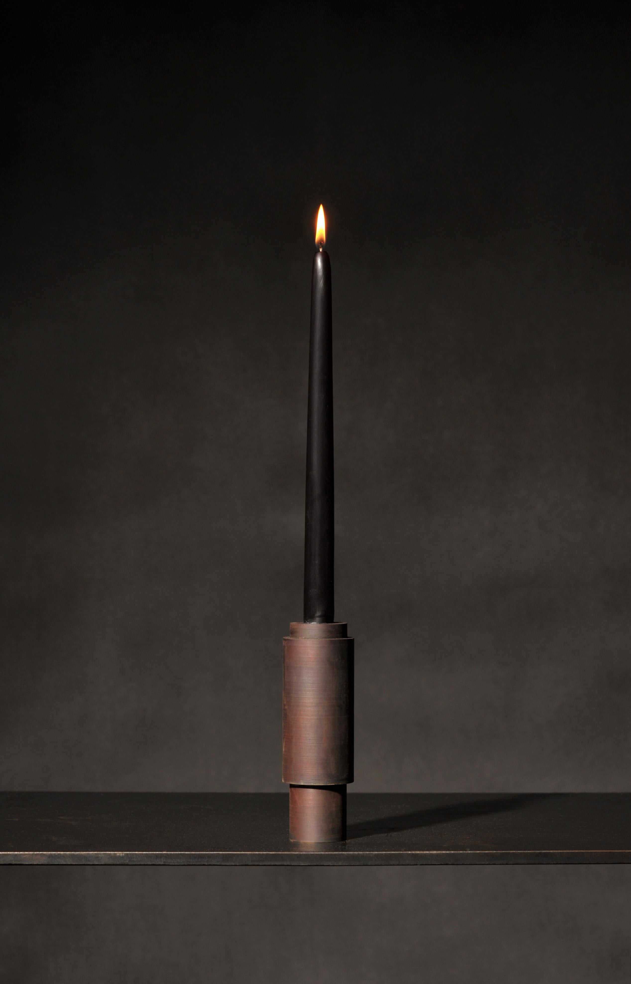 Modern Set of 3 Brown Patina Steel Candlestick by Lukasz Friedrich