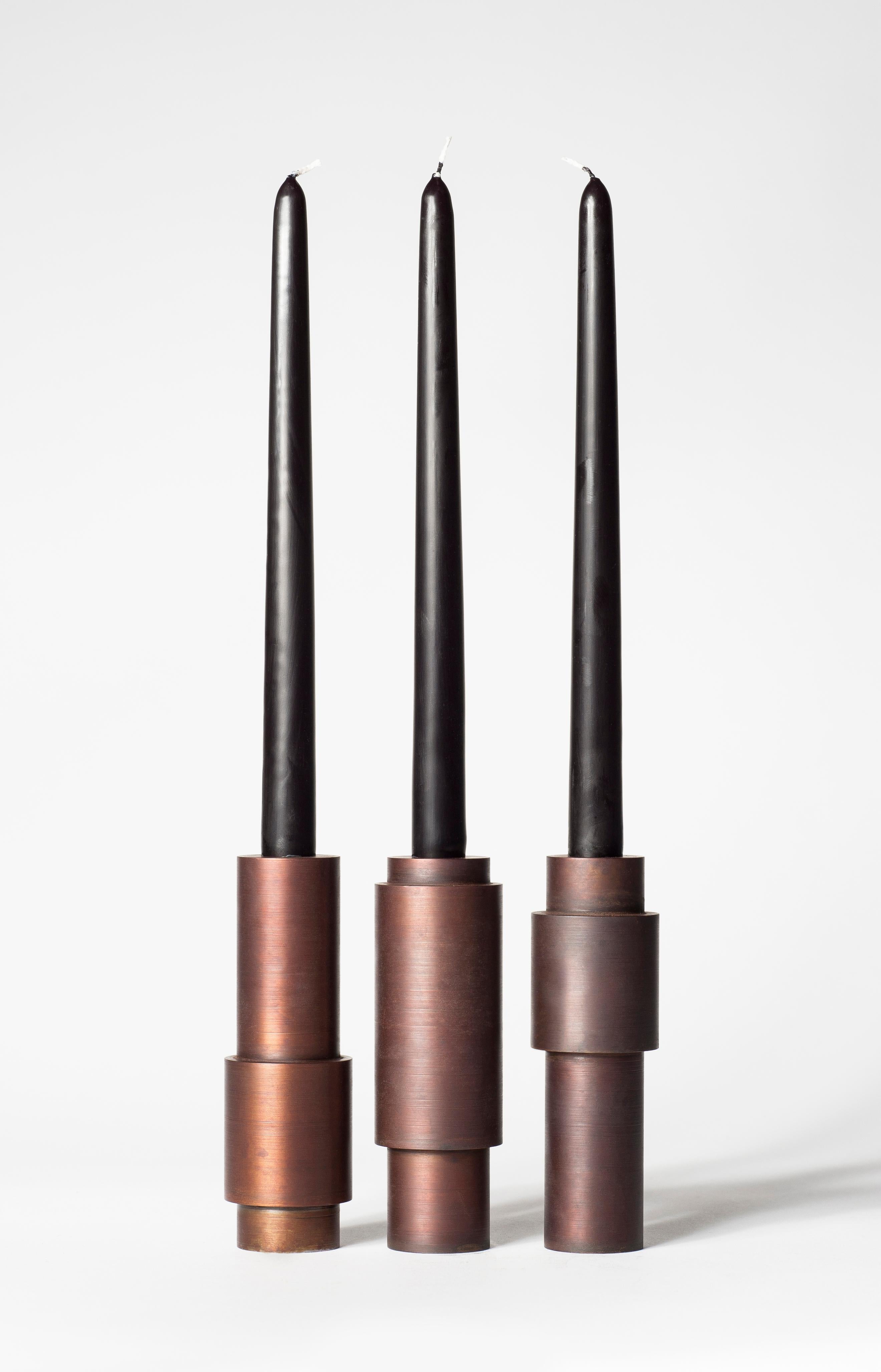 Set of 3 Brown Patina Steel Candlestick by Lukasz Friedrich 1