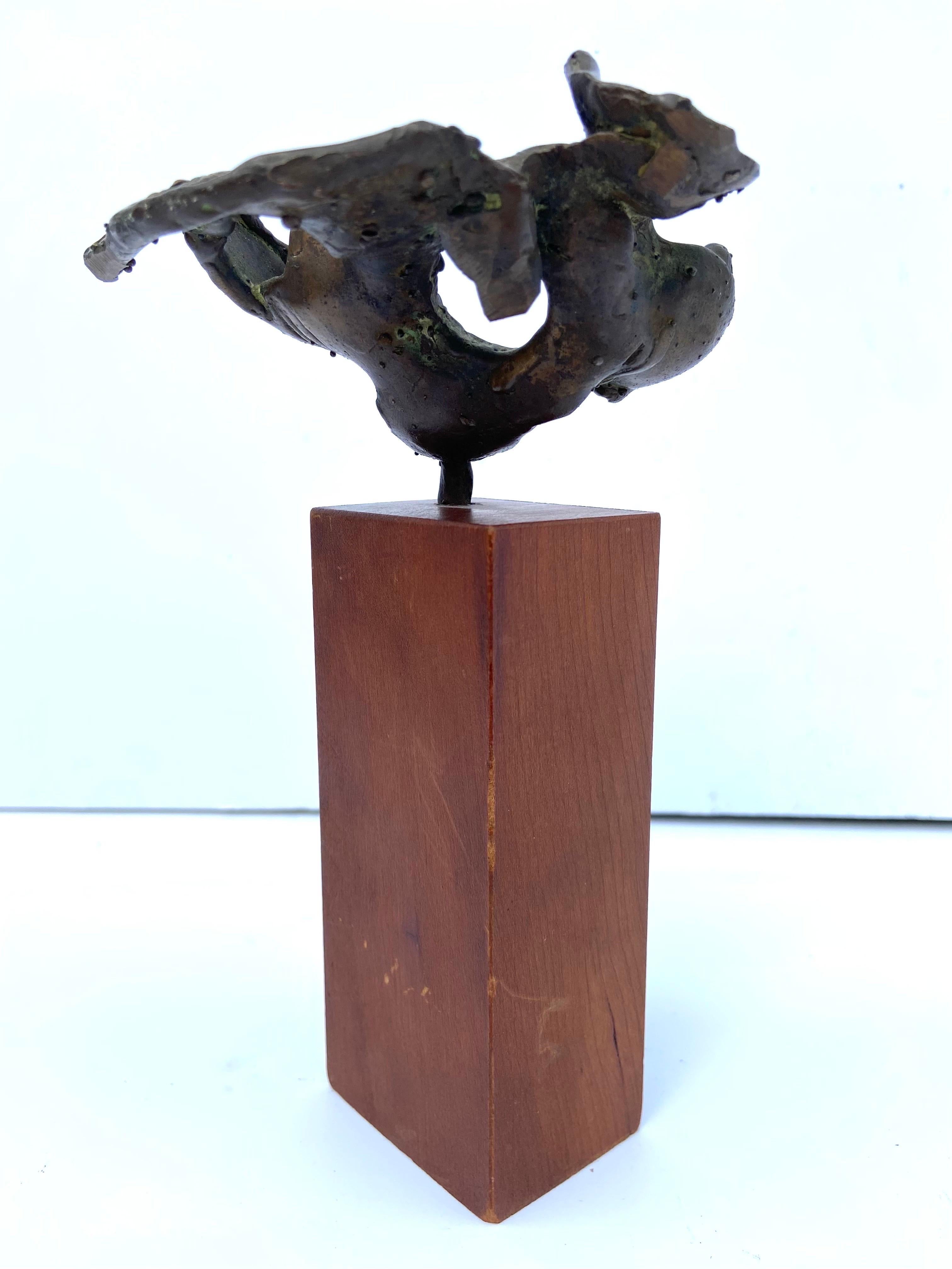 Set of 3 Brutalist Abstract Vintage 20th Century Bronze Sculptures on Wood Bases 3