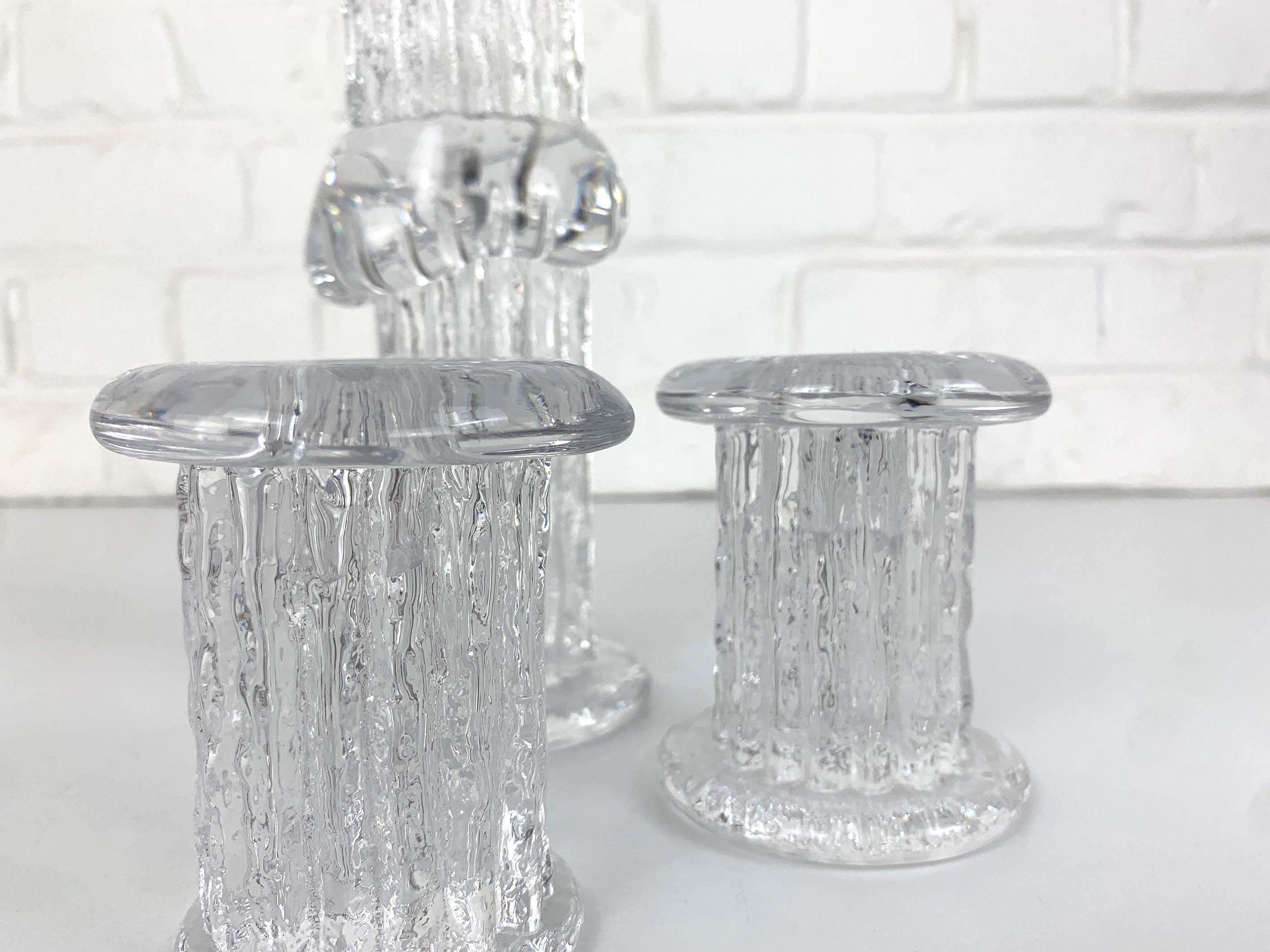 Set di 3 candelieri in vetro brutalisti di Göran Wärff, Kosta Boda Svezia 1970 in vendita 3