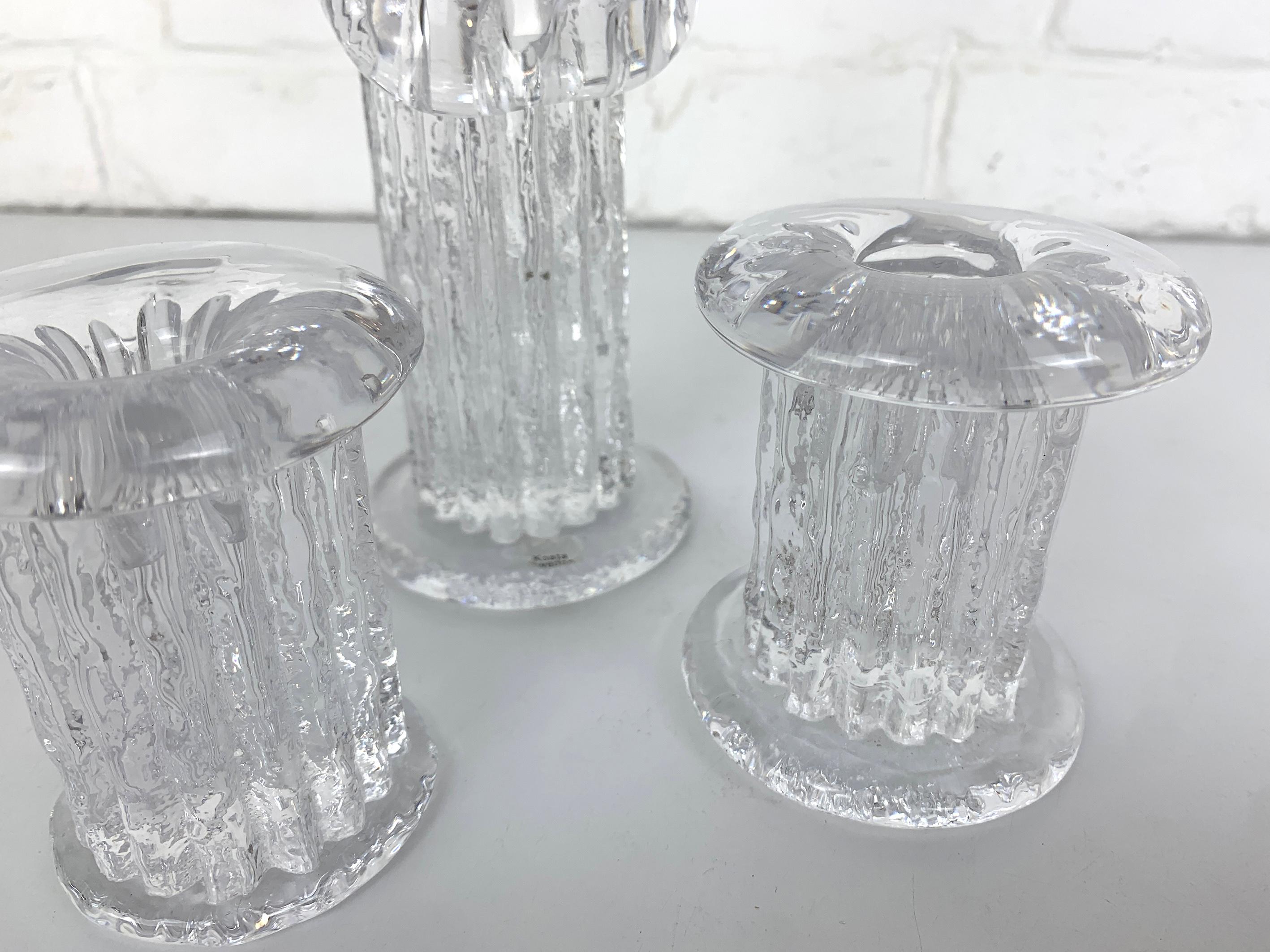Set di 3 candelieri in vetro brutalisti di Göran Wärff, Kosta Boda Svezia 1970 In condizioni buone in vendita a Vorst, BE