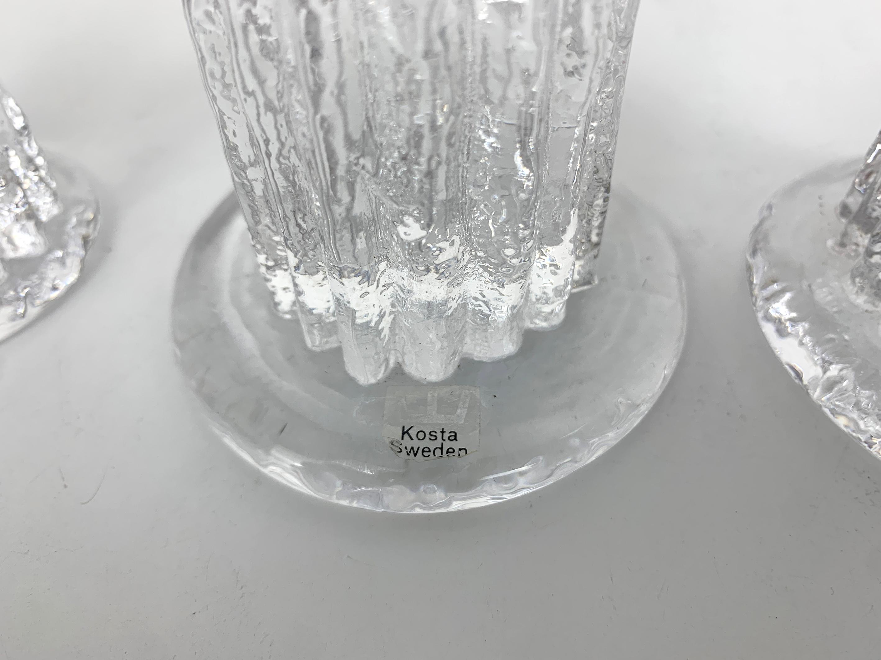 XX secolo Set di 3 candelieri in vetro brutalisti di Göran Wärff, Kosta Boda Svezia 1970 in vendita