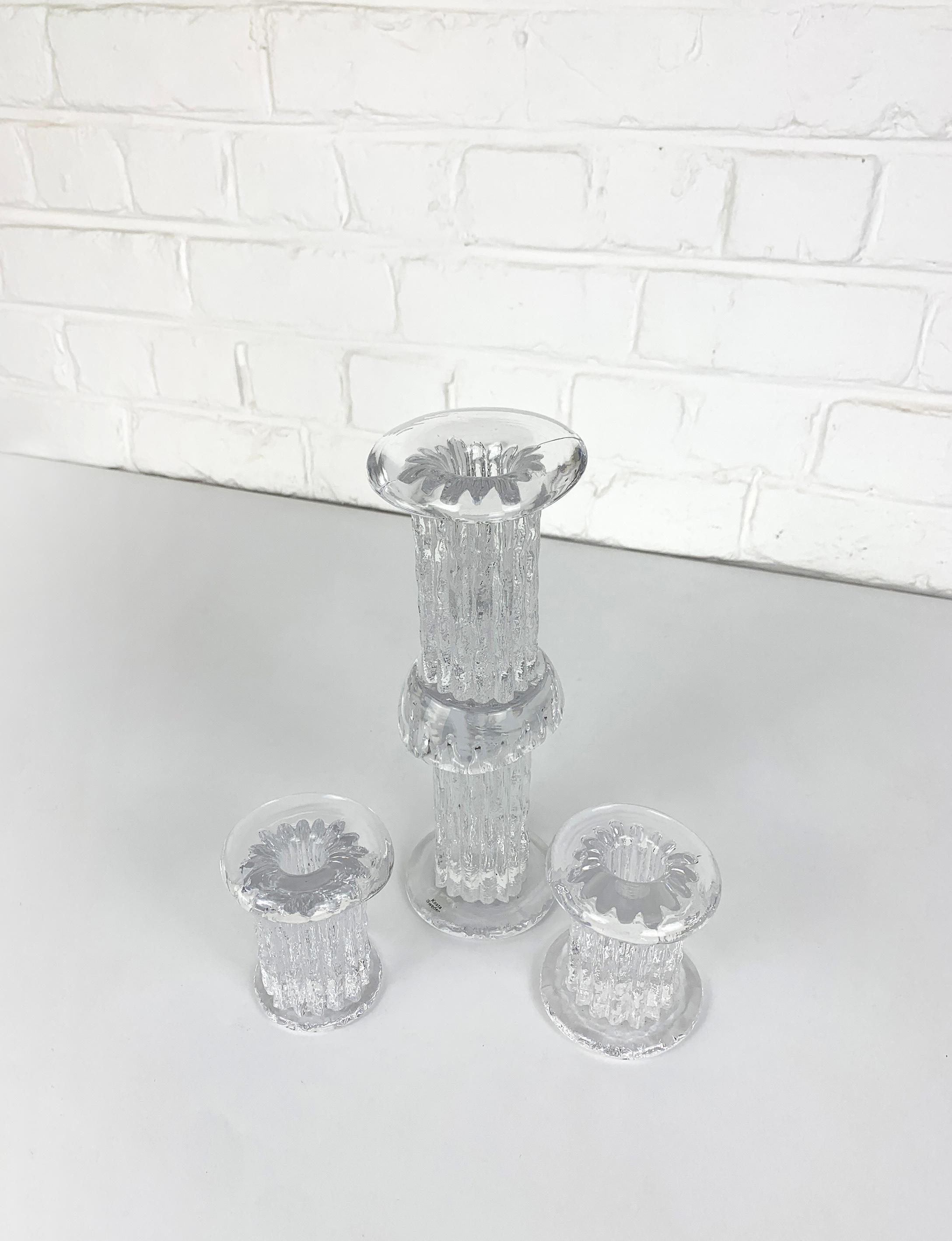 Set di 3 candelieri in vetro brutalisti di Göran Wärff, Kosta Boda Svezia 1970 in vendita 1