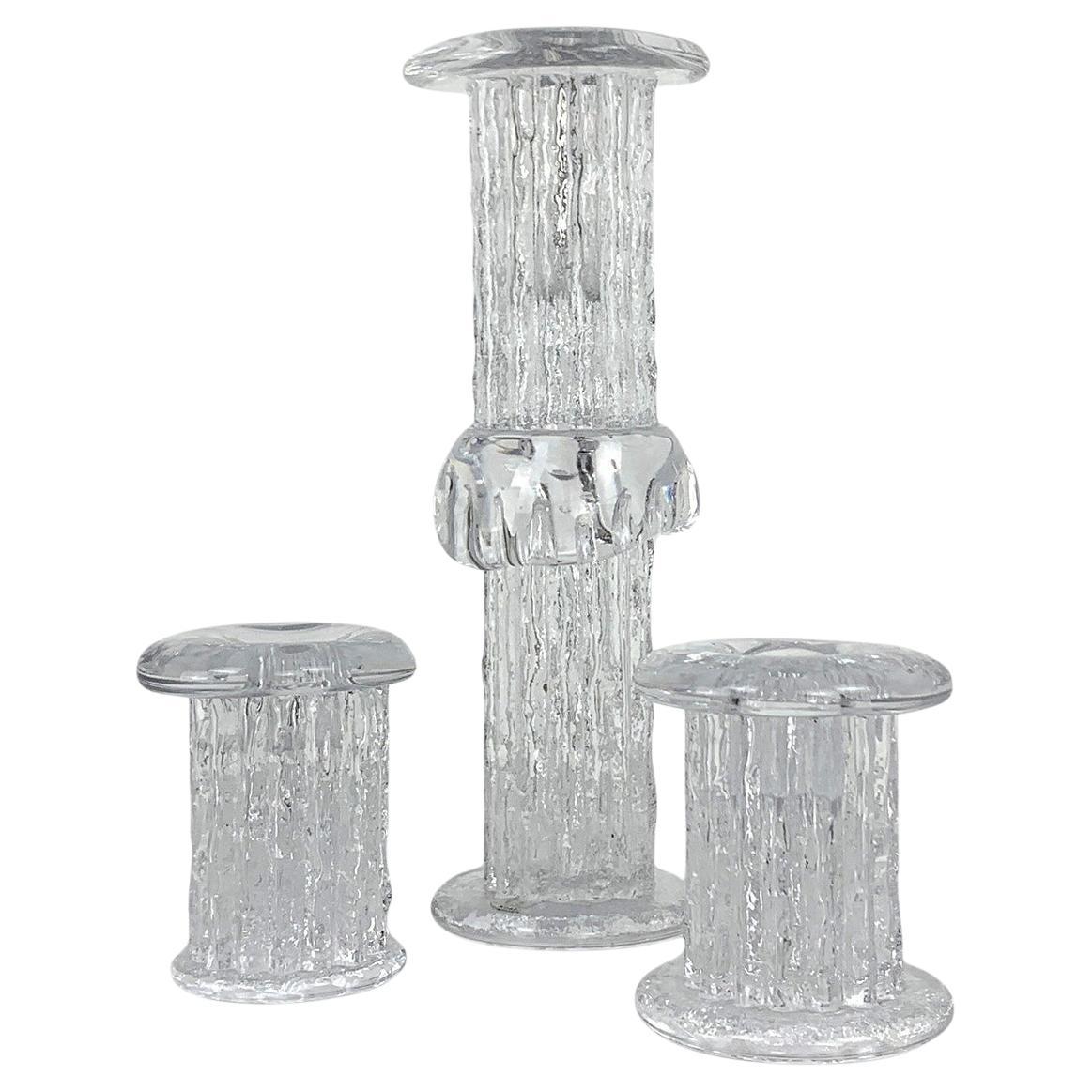 Ensemble de 3 chandeliers en verre brutalistes par Göran Wärff, Kosta Boda Suède 1970