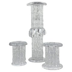 Ensemble de 3 chandeliers en verre brutalistes par Göran Wärff, Kosta Boda Suède 1970