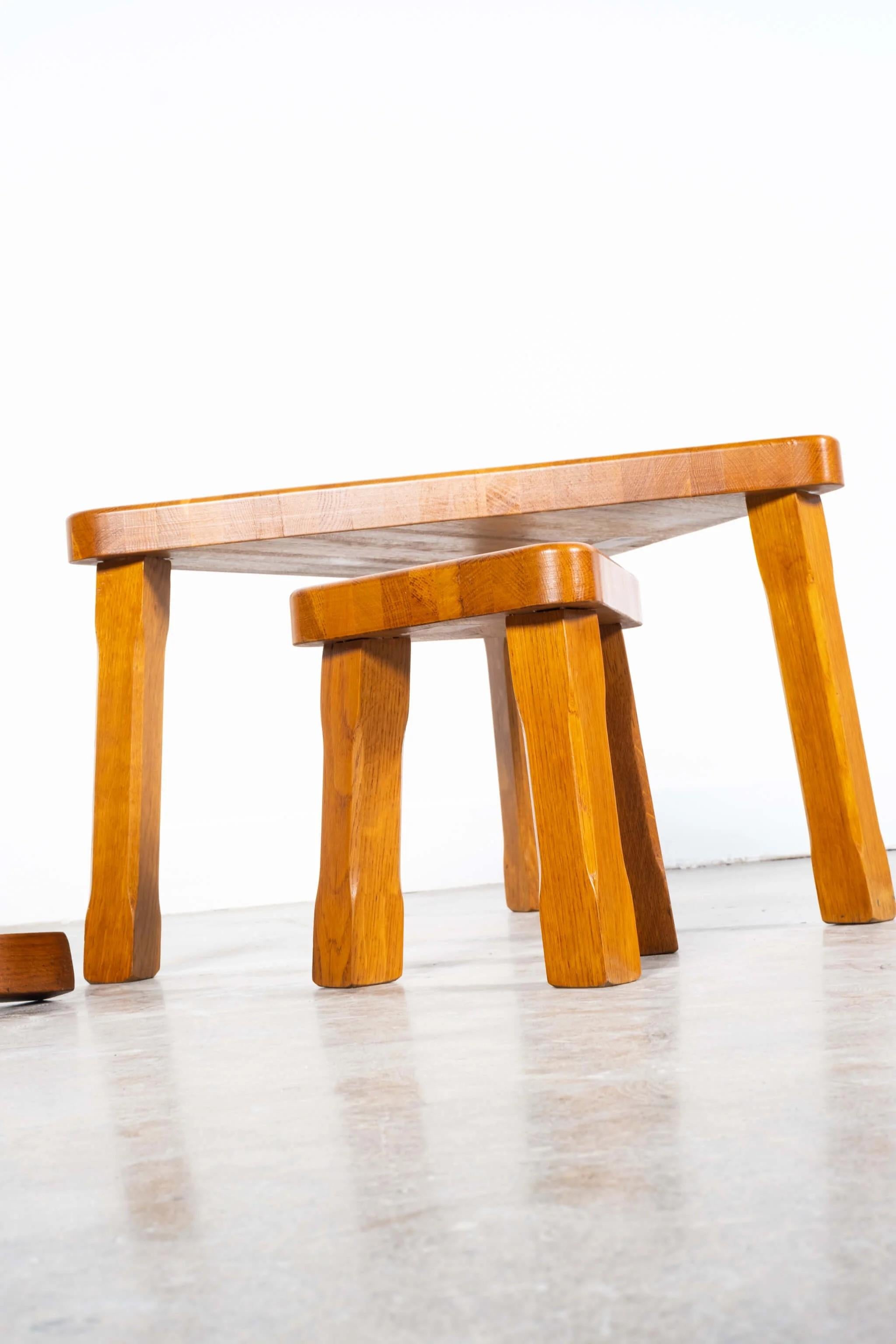 Set of 3 Brutalist Oak Nesting Tables in the Manner of Pierre Chapo In Good Condition For Sale In Toronto, CA
