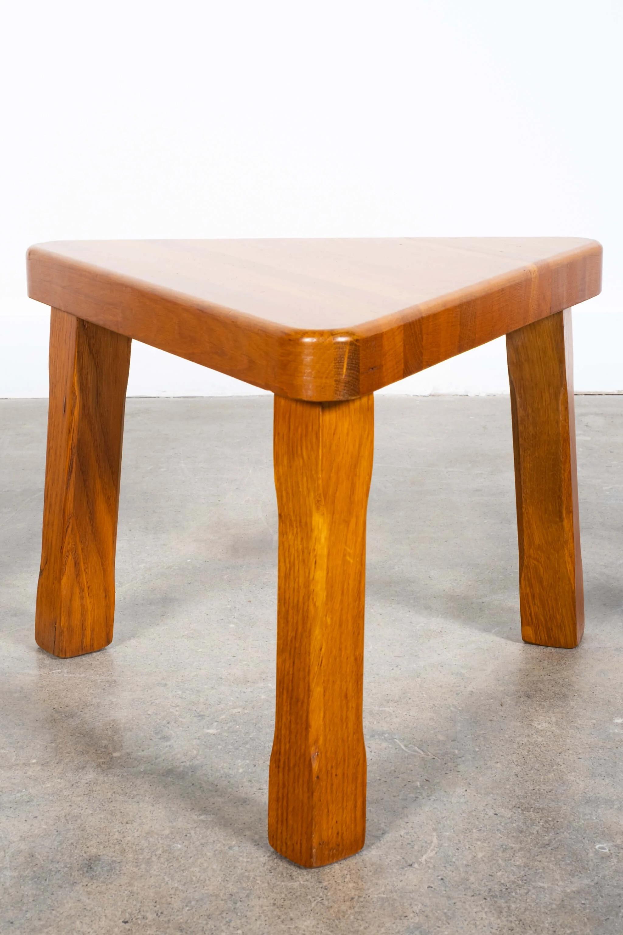 Set of 3 Brutalist Oak Nesting Tables in the Manner of Pierre Chapo For Sale 1