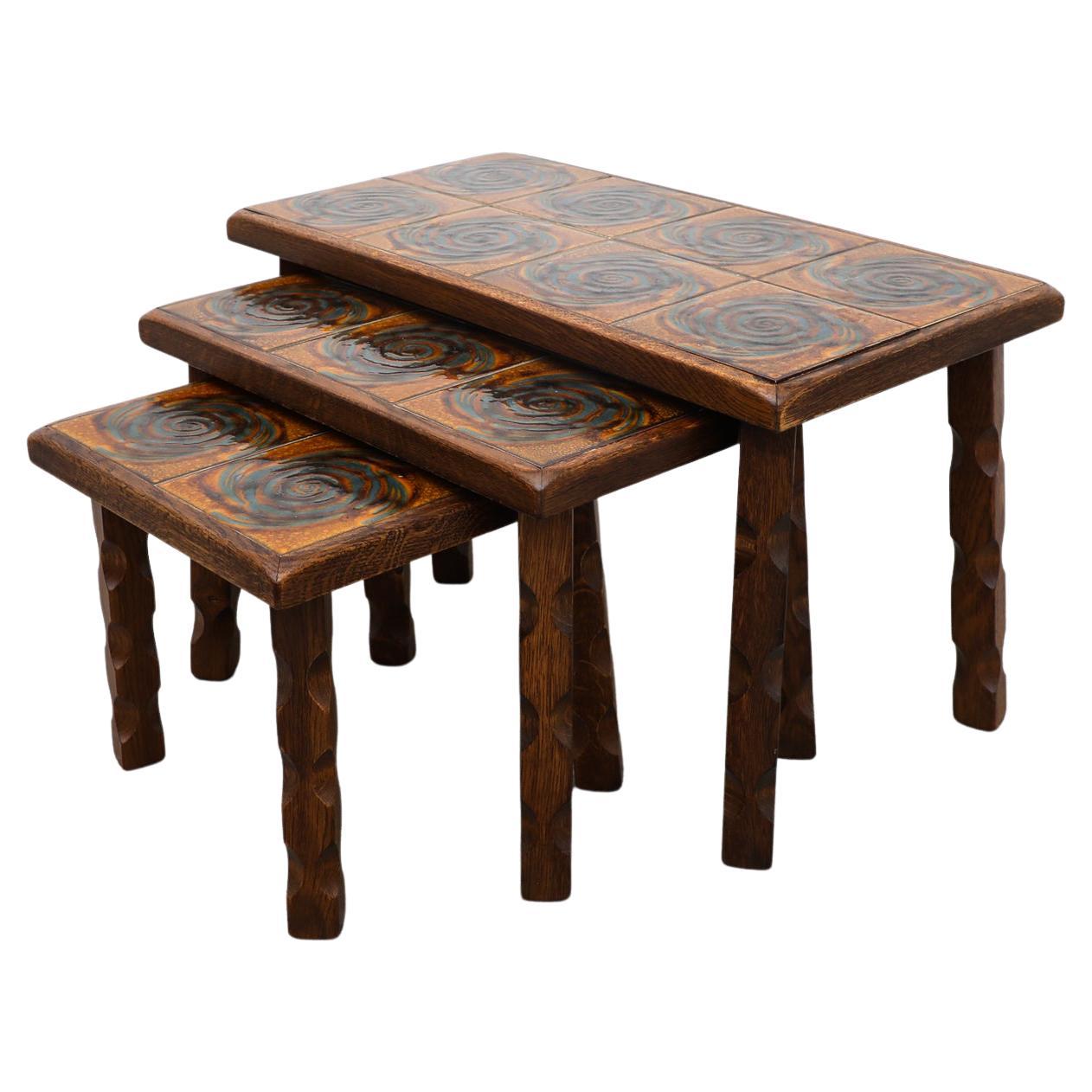 Set of Three MidCentury TileTop Nesting Tables For Sale at 1stDibs
