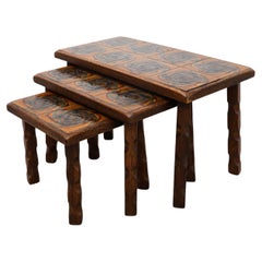 Set of 3 Brutalist Roger Capron Inspired Tile Topped Nesting Tables