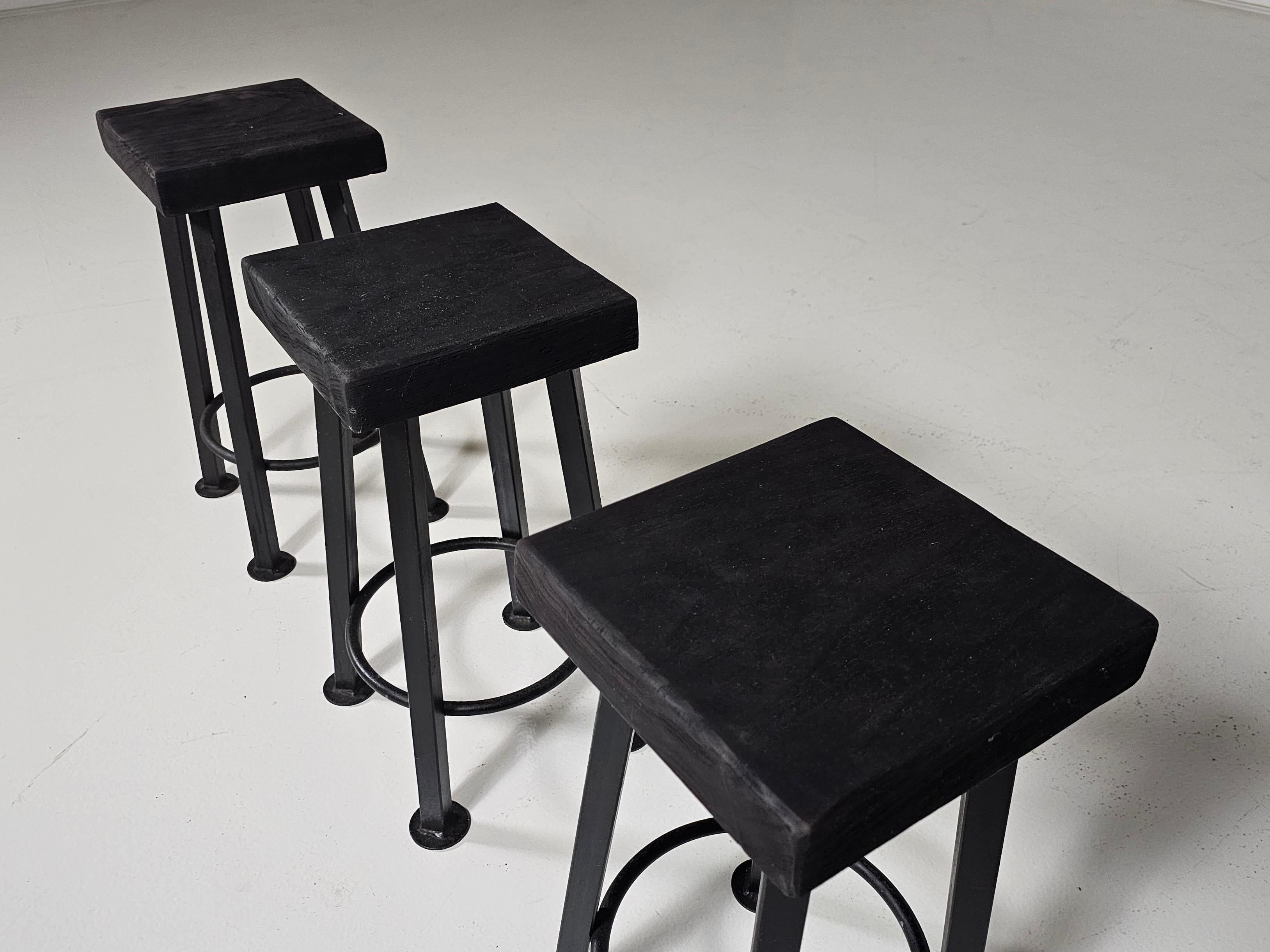 Set of 3 brutalist stools, Belgium, 1970s For Sale 3