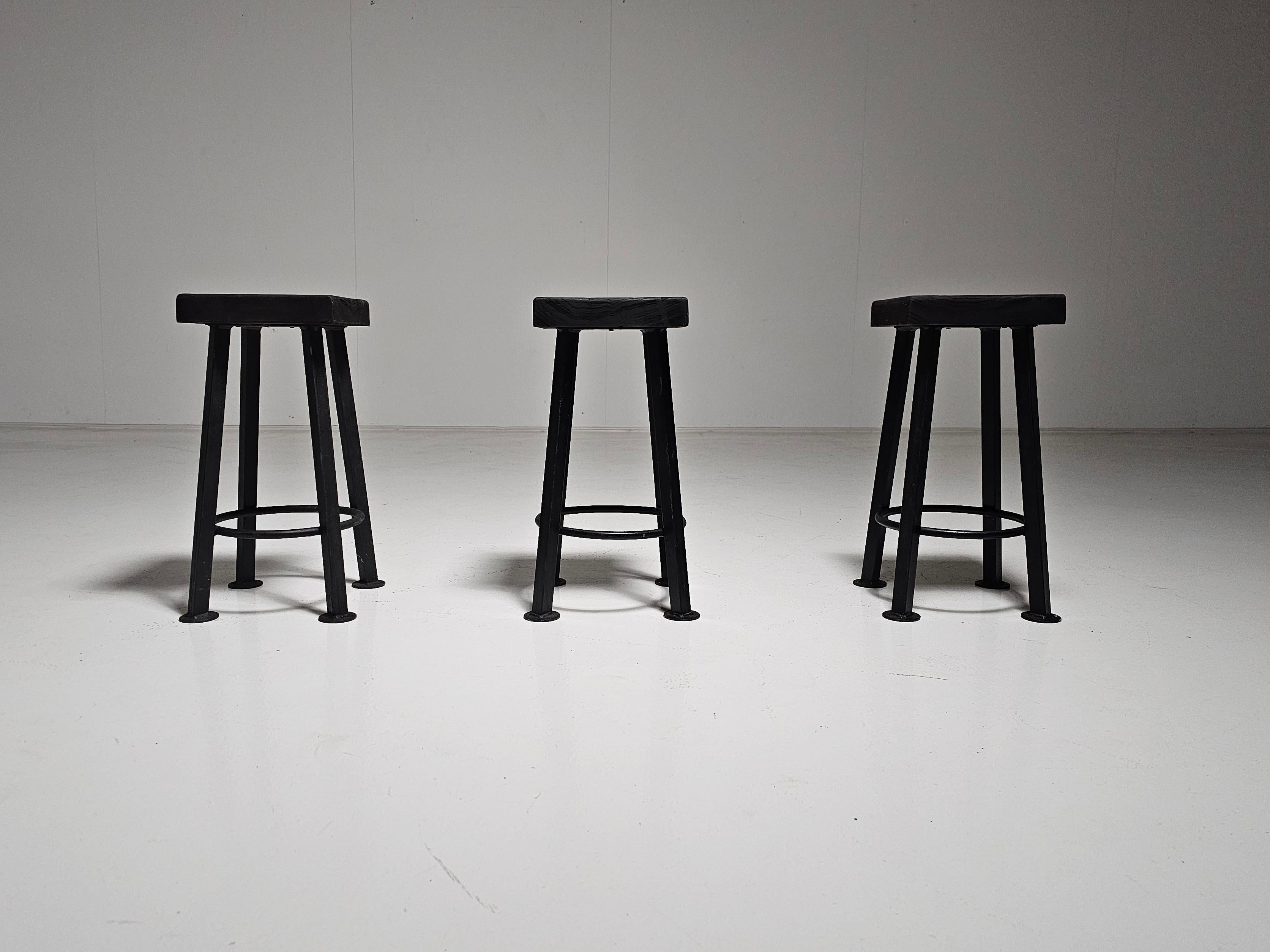 Brutalist Set of 3 brutalist stools, Belgium, 1970s For Sale