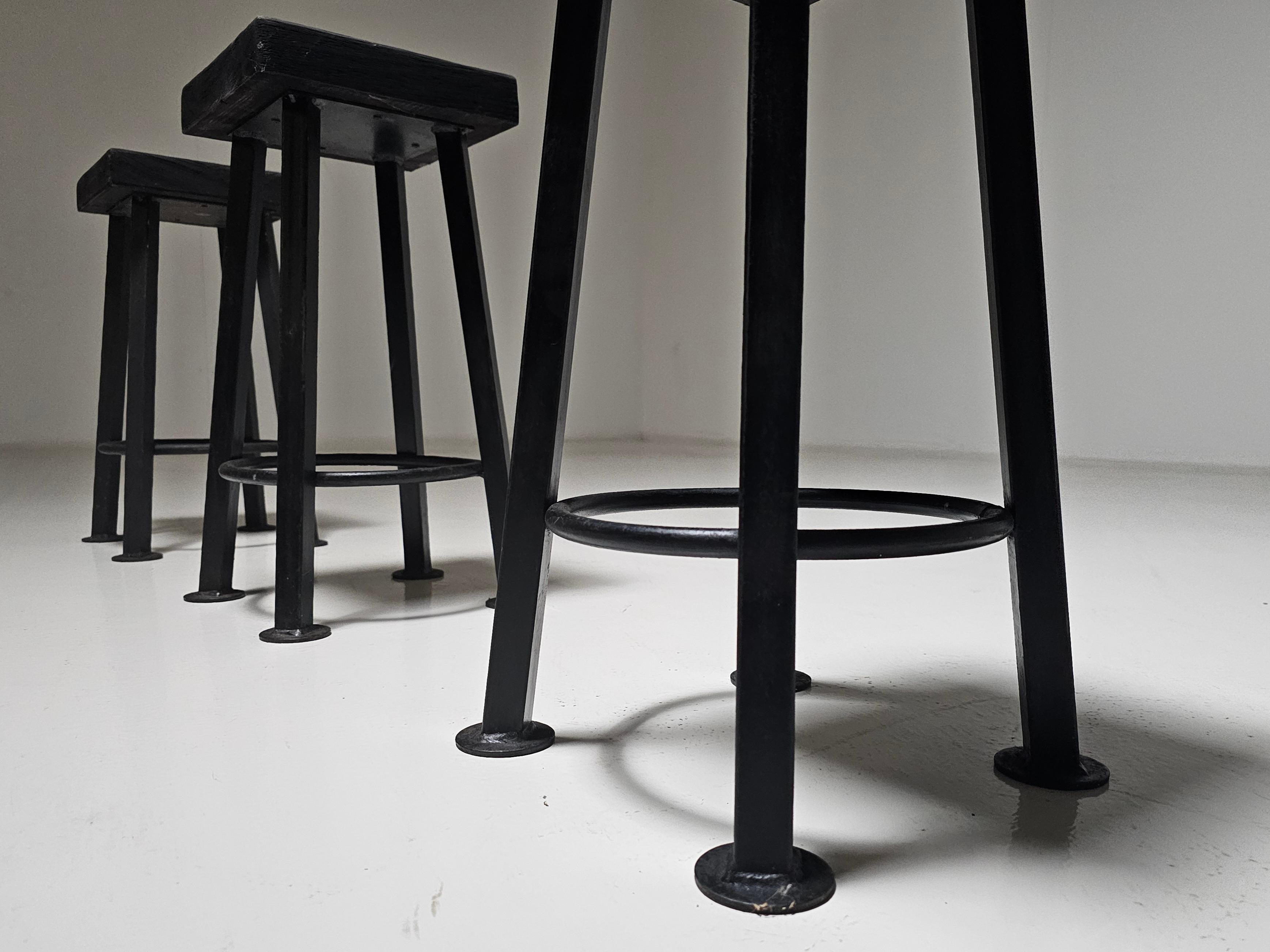 Steel Set of 3 brutalist stools, Belgium, 1970s For Sale