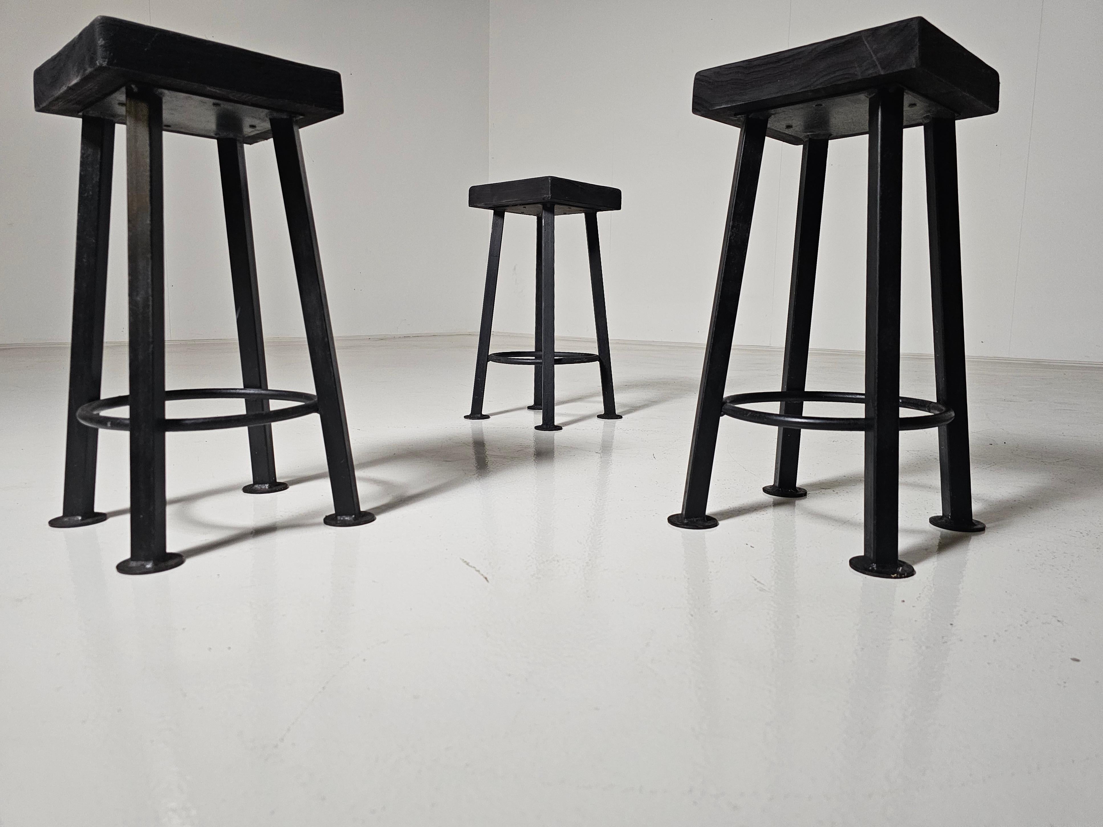 Set of 3 brutalist stools, Belgium, 1970s For Sale 2