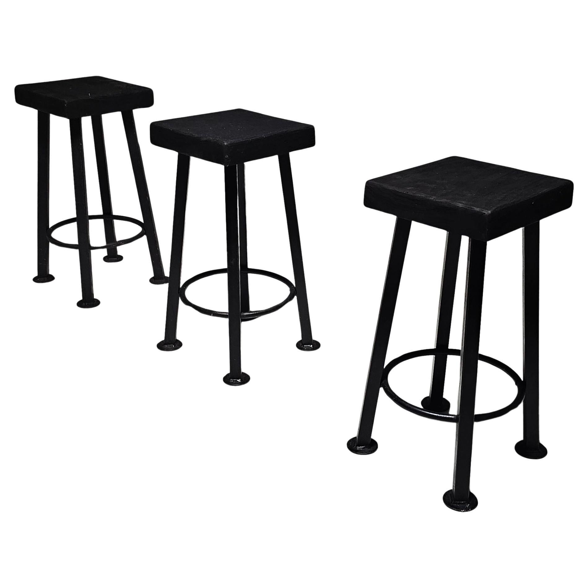 Ensemble de 3 tabourets brutalistes, Belgique, 1970