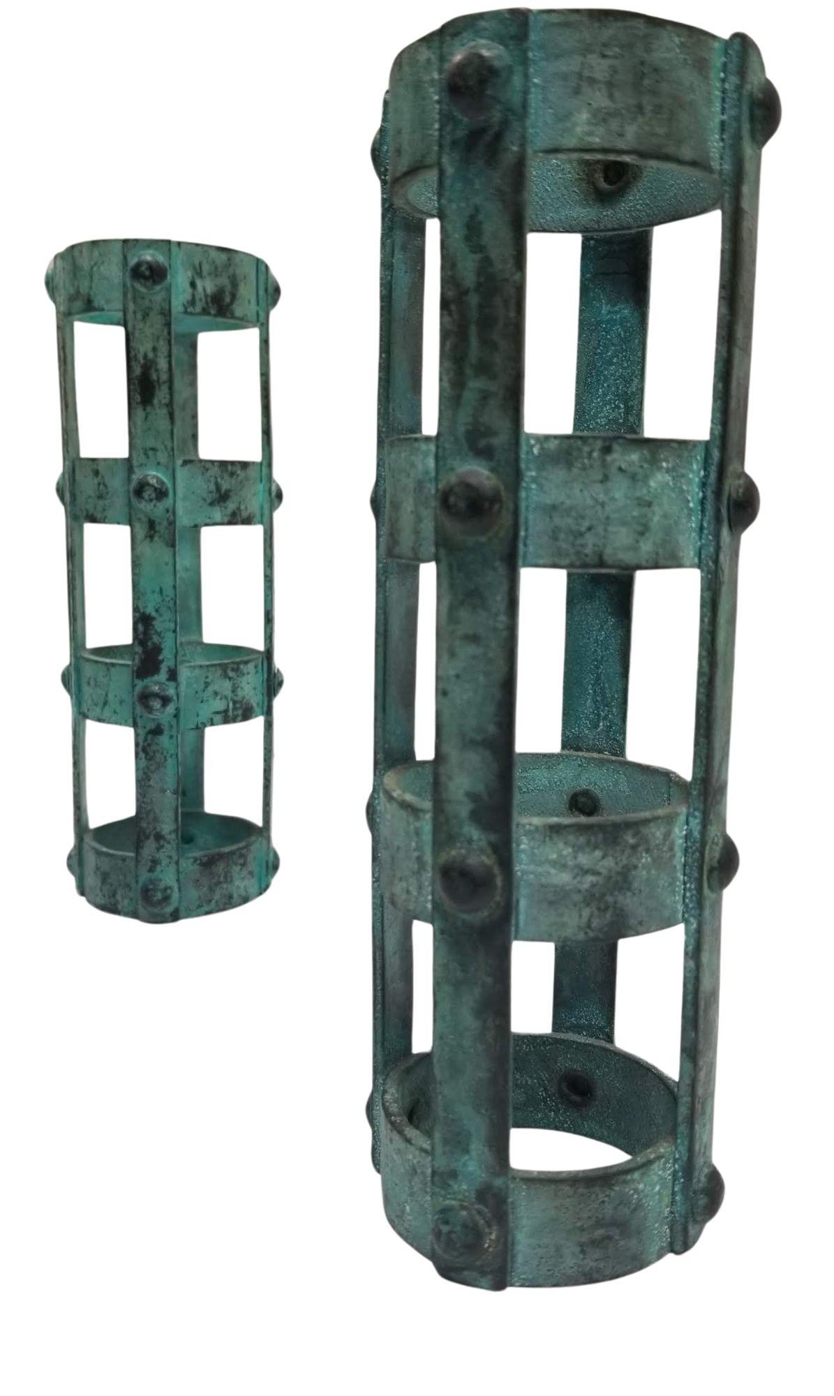 North American Set of 3 Brutalist style Candlestick Holders Cage Design For Sale