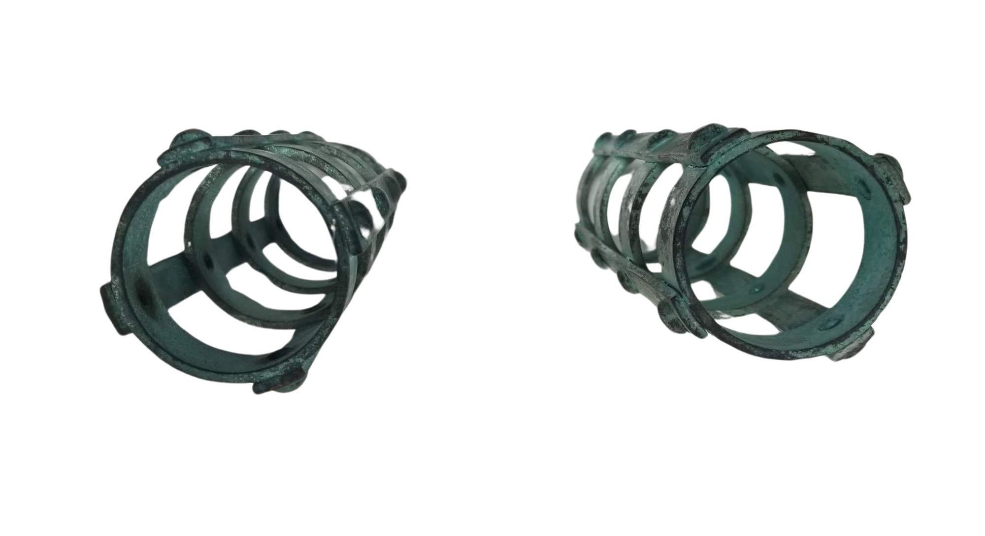 Set of 3 Brutalist style Candlestick Holders Cage Design In Excellent Condition For Sale In Van Nuys, CA