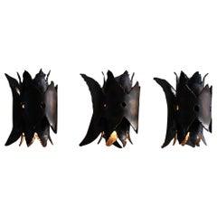 Vintage Set of 3 Brutalist Wall Lights, Svend Aage Holm Sørensen, Danish Modern, 1960s