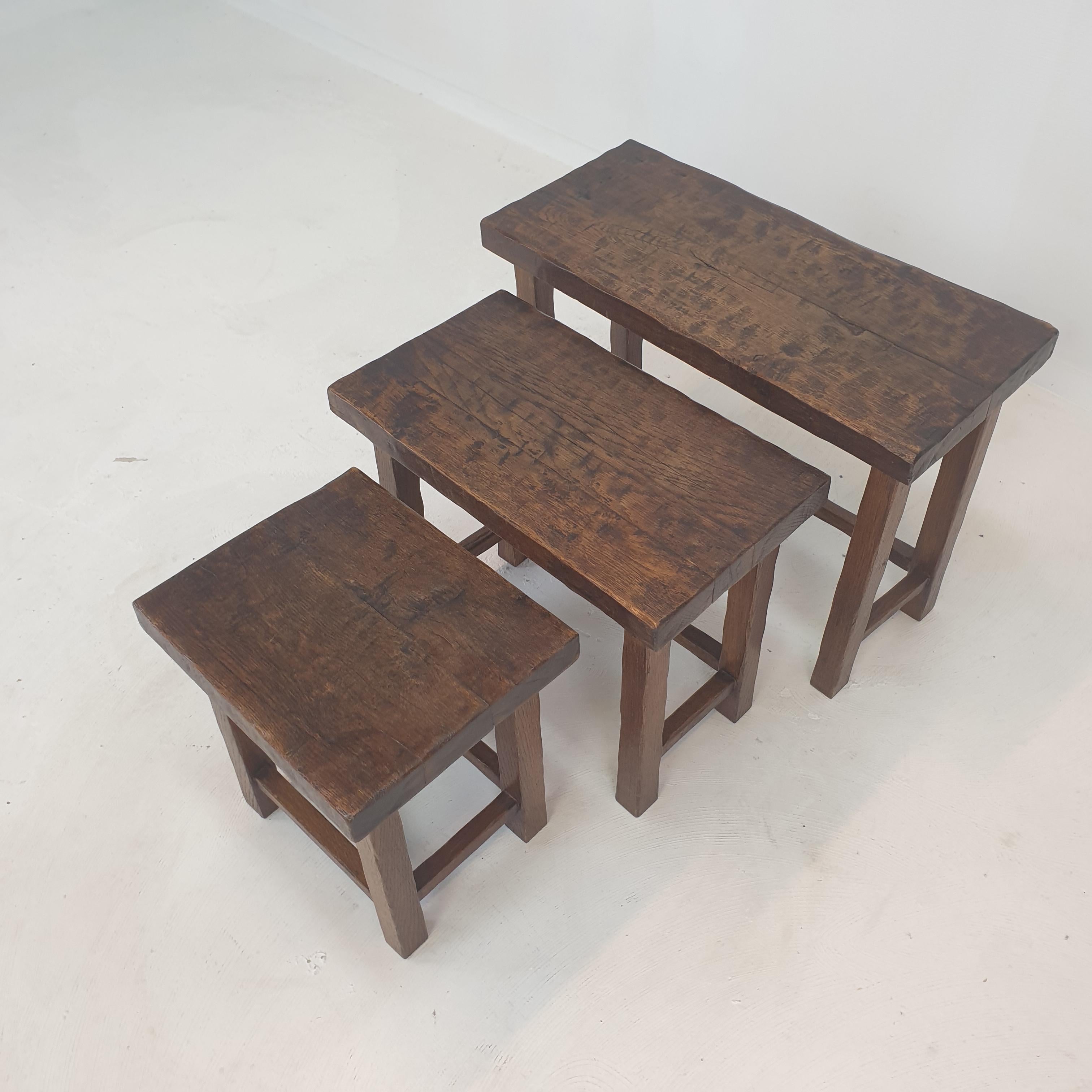 Set of 3 Brutalist Wooden Nesting Tables, Holland 1960s For Sale 3