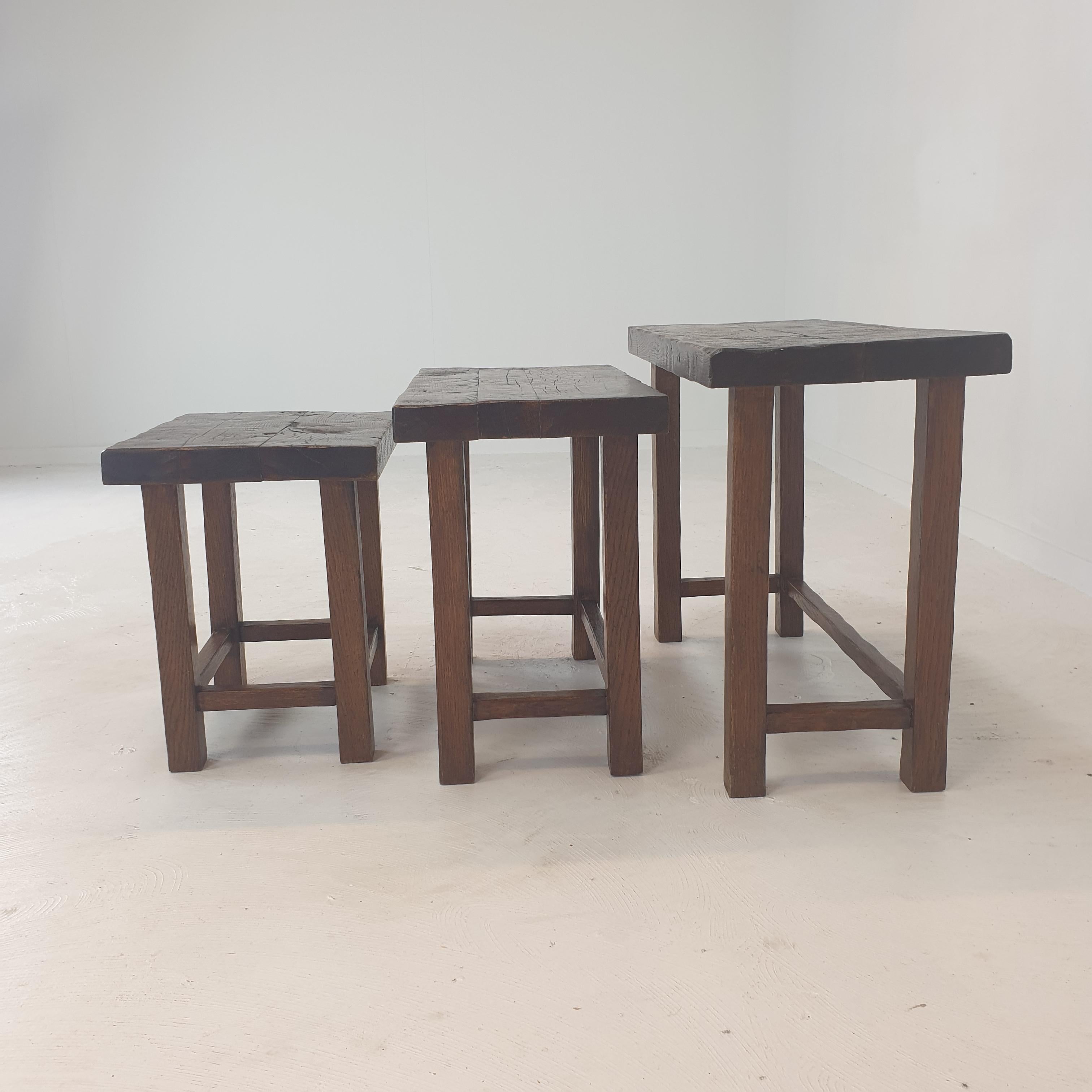 Set of 3 Brutalist Wooden Nesting Tables, Holland 1960s For Sale 4