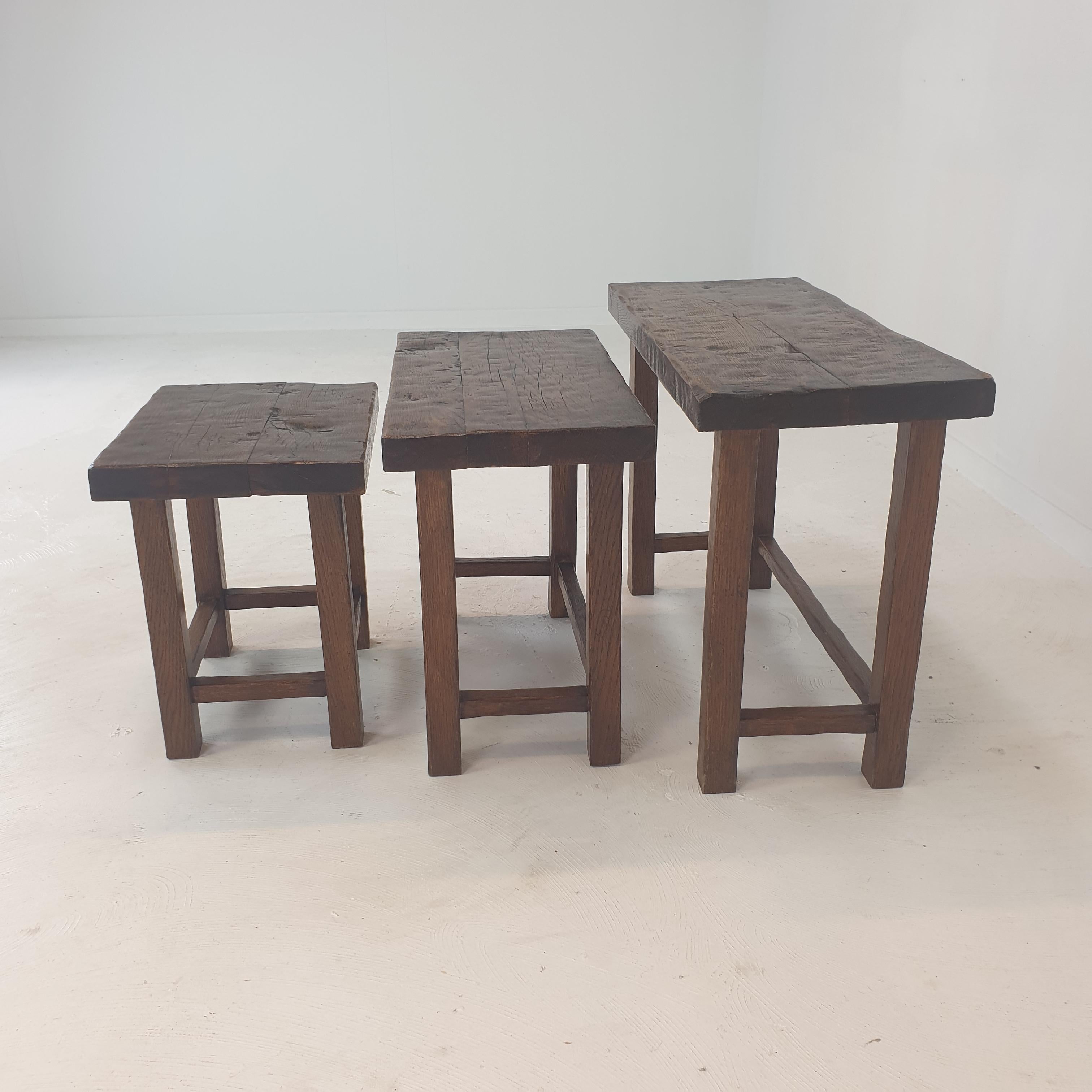 Set of 3 Brutalist Wooden Nesting Tables, Holland 1960s For Sale 5