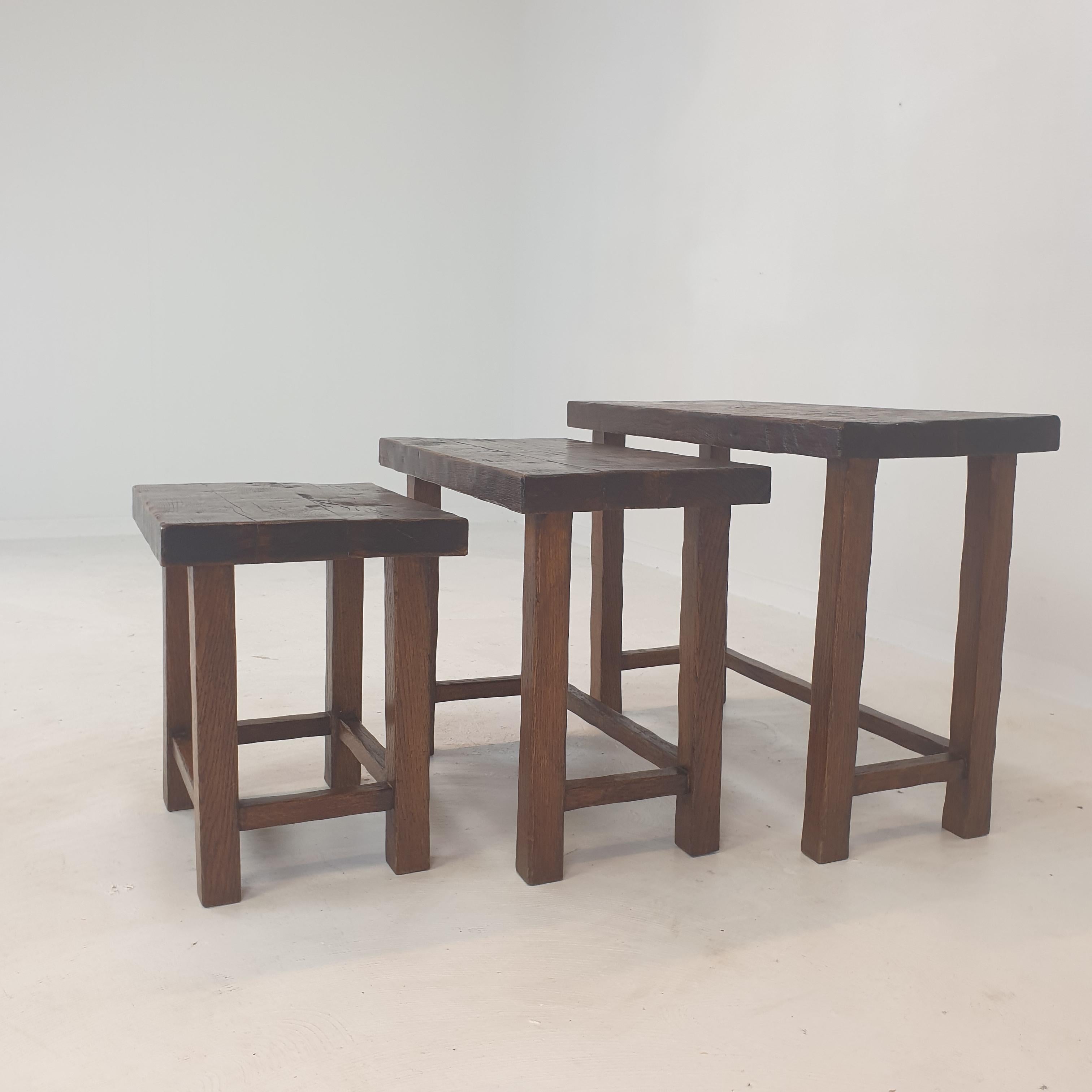 Set of 3 Brutalist Wooden Nesting Tables, Holland 1960s For Sale 6