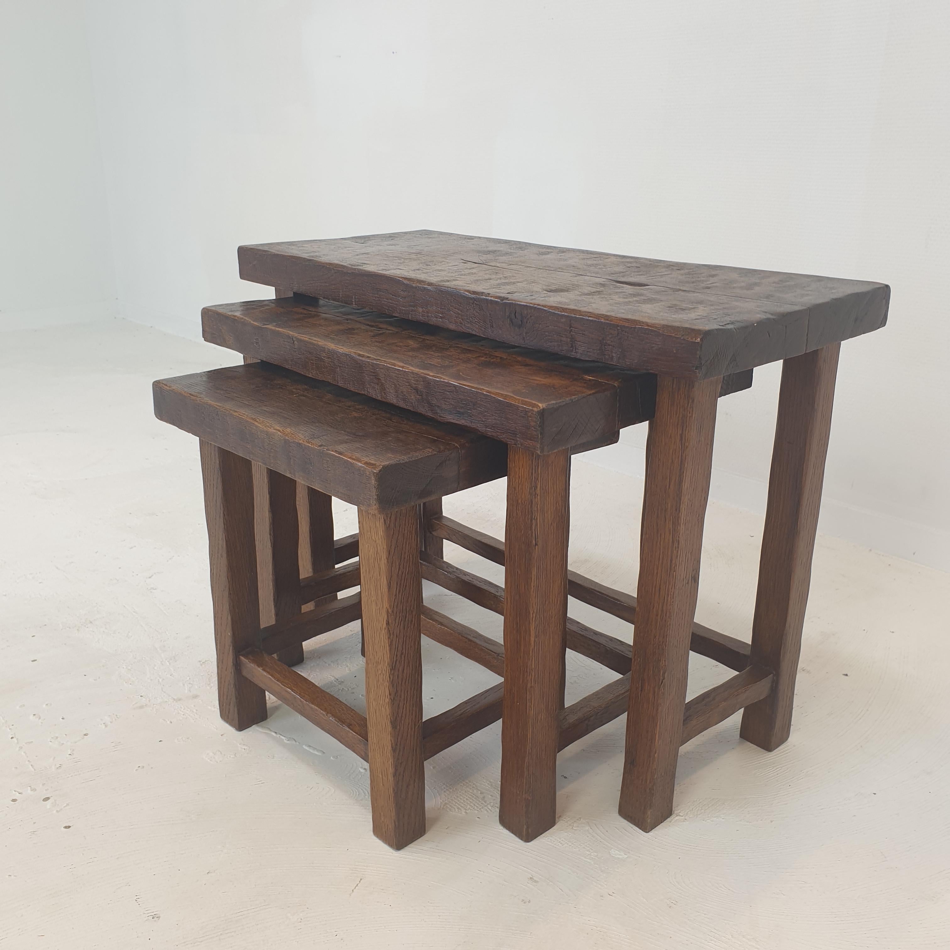 Set of 3 Brutalist Wooden Nesting Tables, Holland 1960s For Sale 7
