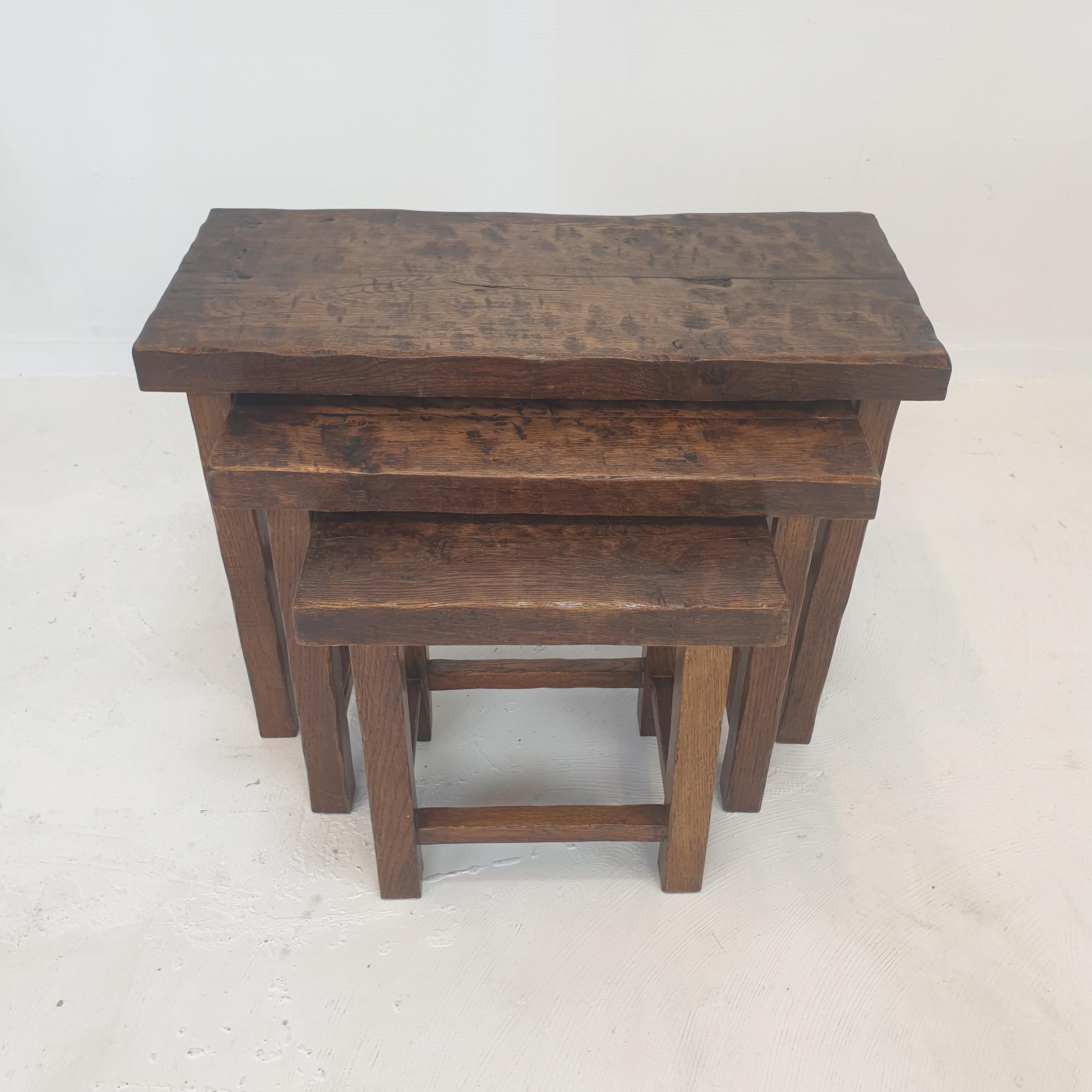 Set of 3 Brutalist Wooden Nesting Tables, Holland 1960s For Sale 8