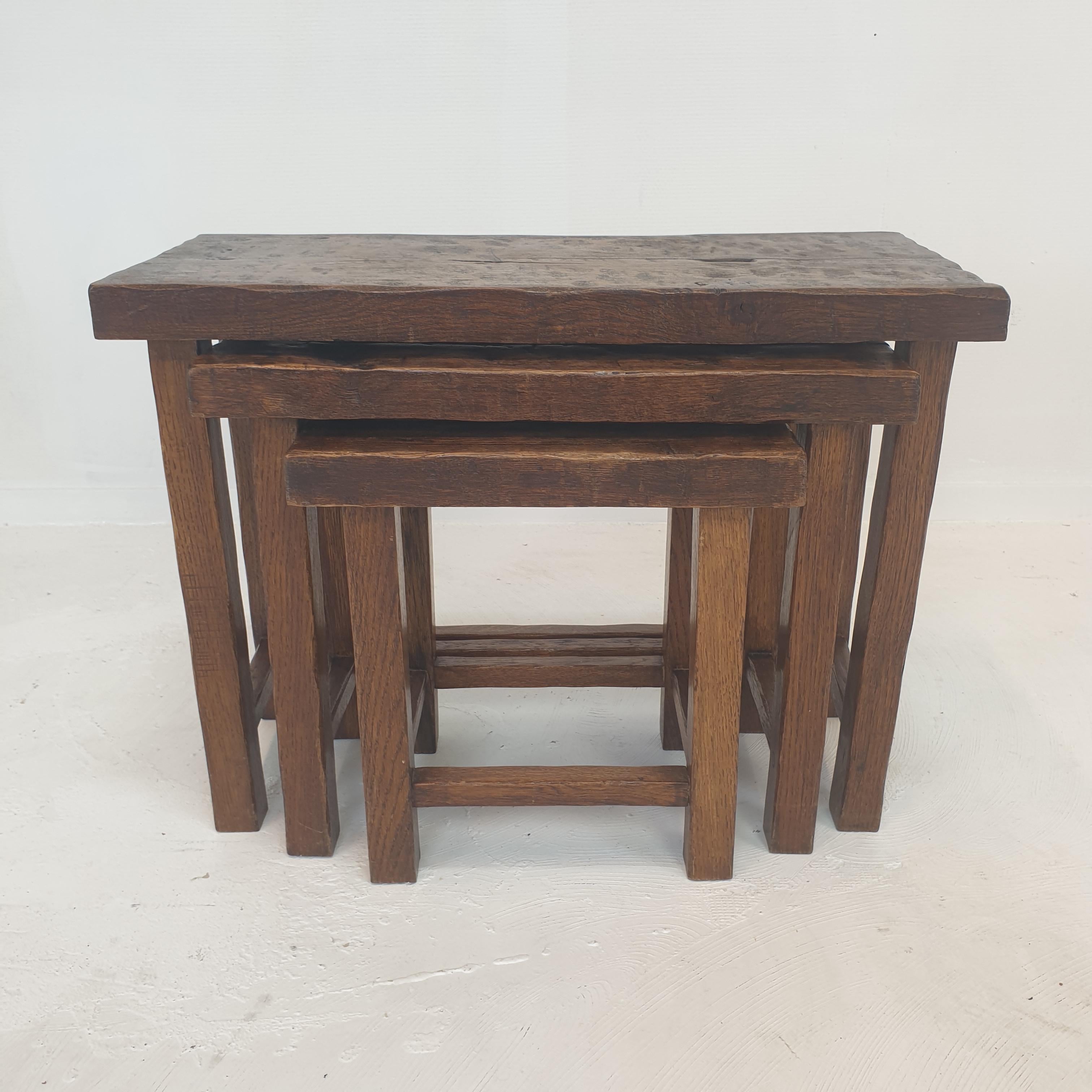 Set of 3 Brutalist Wooden Nesting Tables, Holland 1960s For Sale 10