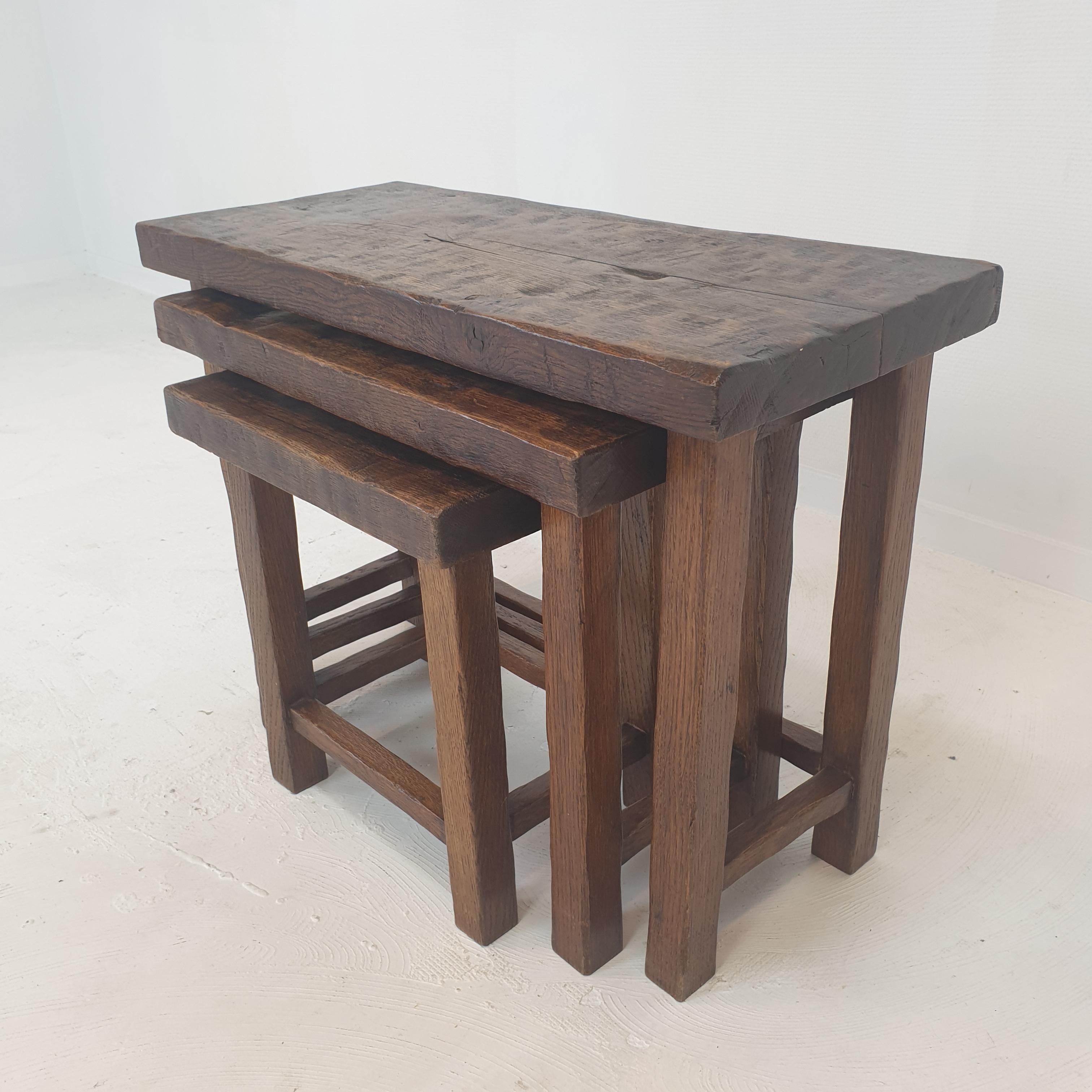 Set of 3 Brutalist Wooden Nesting Tables, Holland 1960s For Sale 11