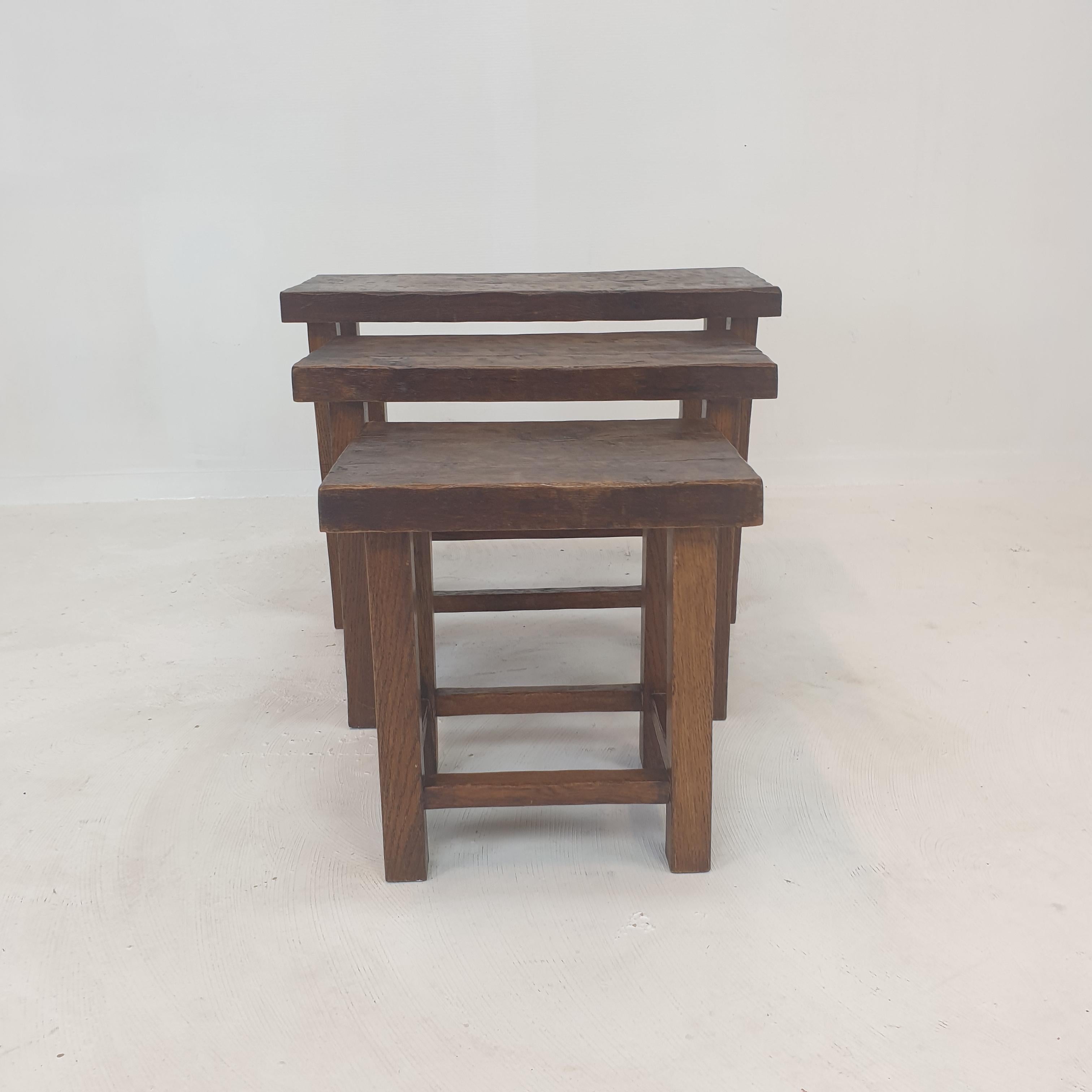 Mid-20th Century Set of 3 Brutalist Wooden Nesting Tables, Holland 1960s For Sale