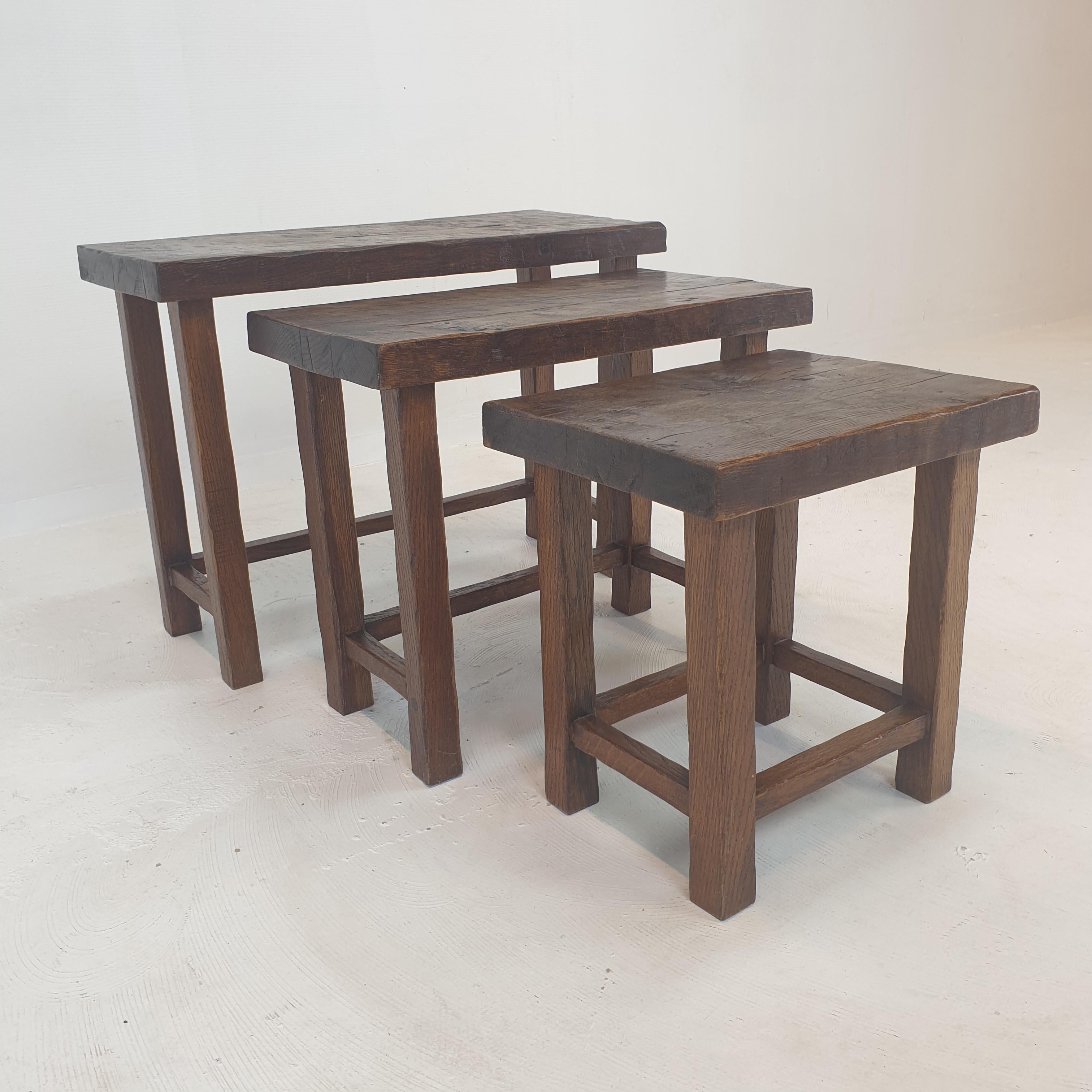 Set of 3 Brutalist Wooden Nesting Tables, Holland 1960s For Sale 1