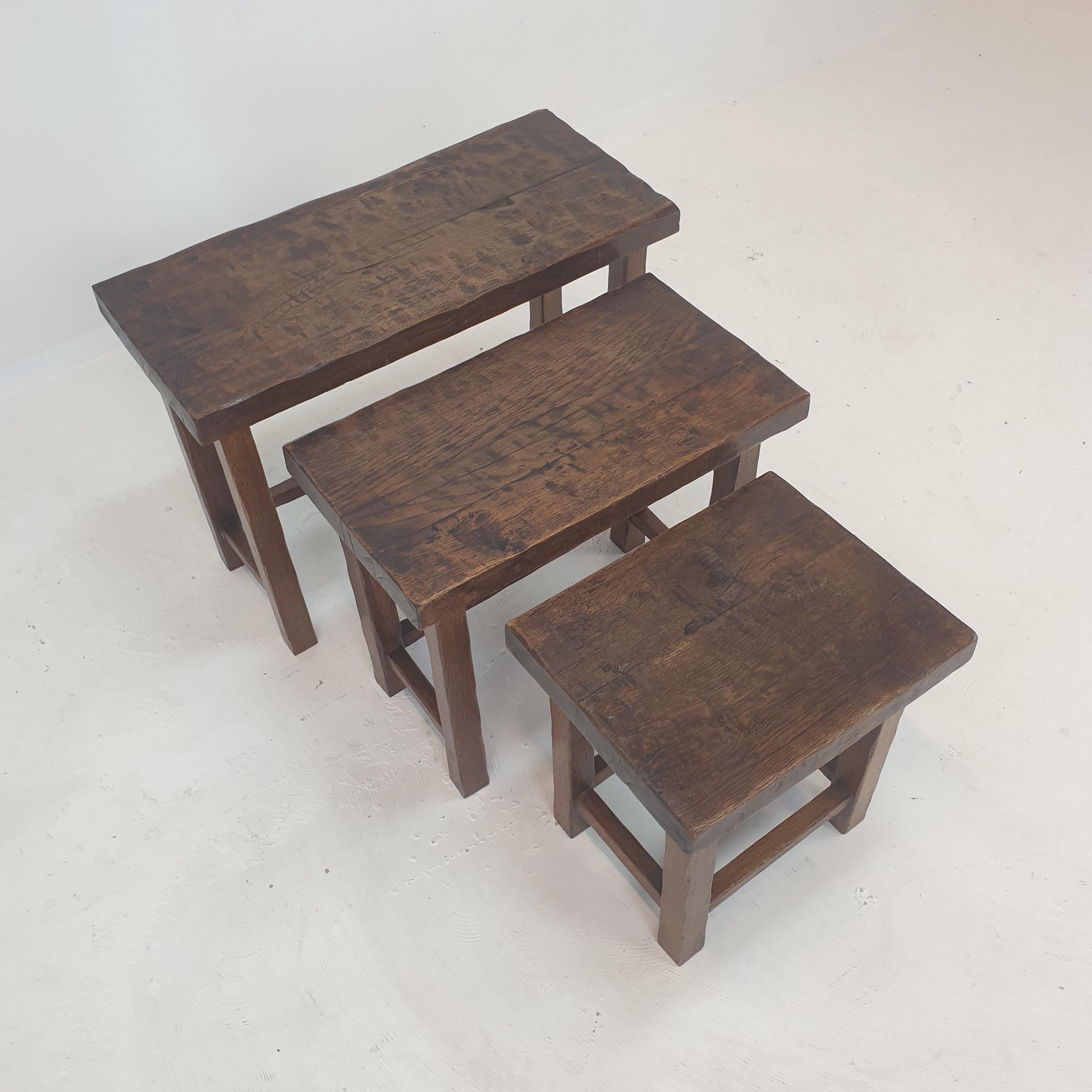 Set of 3 Brutalist Wooden Nesting Tables, Holland 1960s For Sale 2