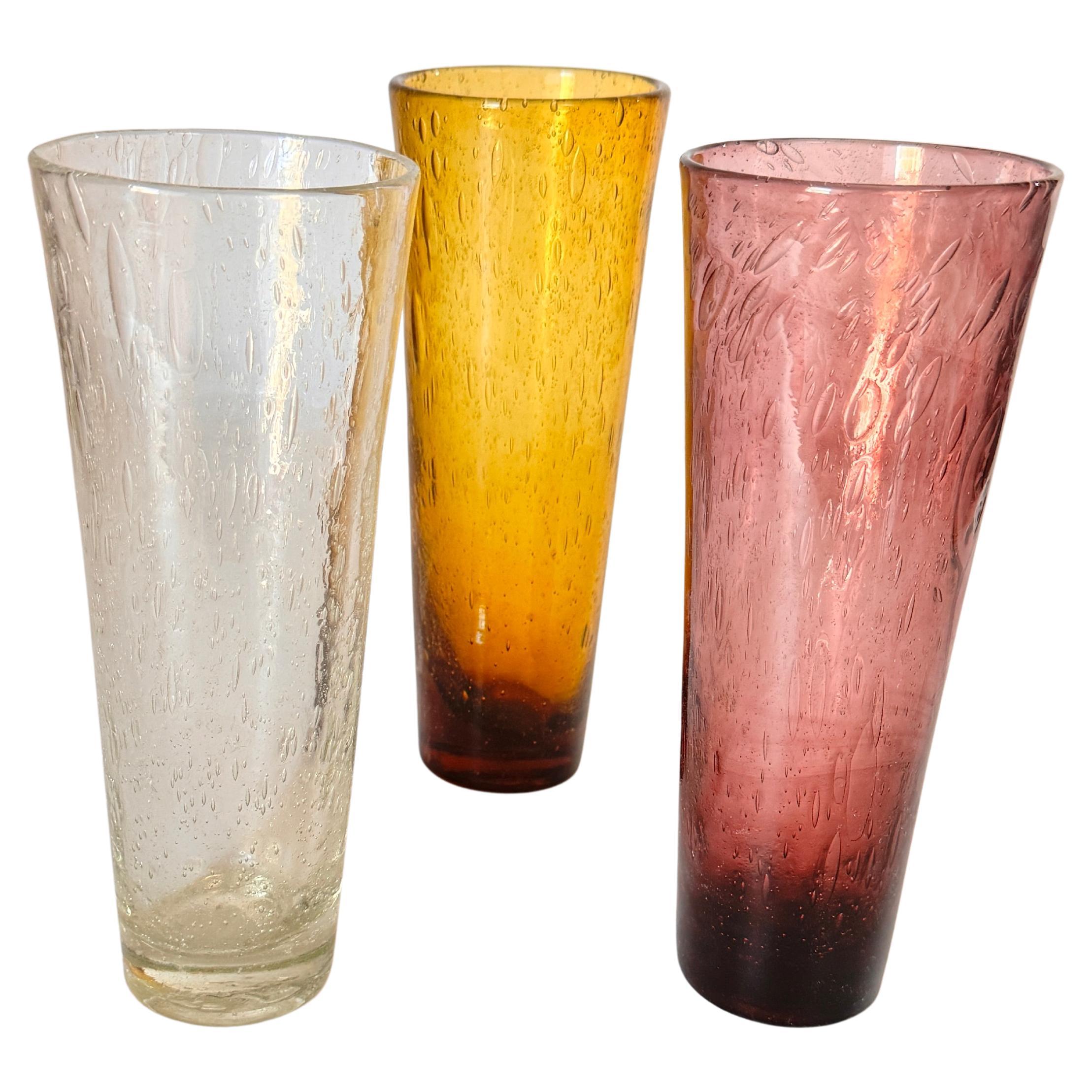 Set de 3 Bubled Colored  Vasos, Copas de cóctel de Biot France 1970