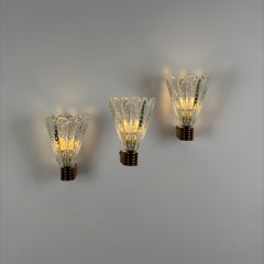 Set of 3 “Bullicante” Murano Glass Wall Lights by Ercole Barovier, 40s