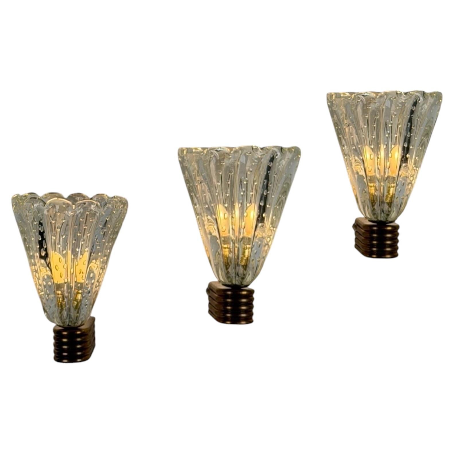 Set of 3 “Bullicante” Murano Glass Wall Lights by Ercole Barovier, 40s