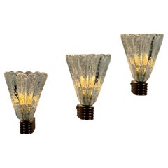 Set of 3 “Bullicante” Murano Glass Wall Lights by Ercole Barovier, 40s