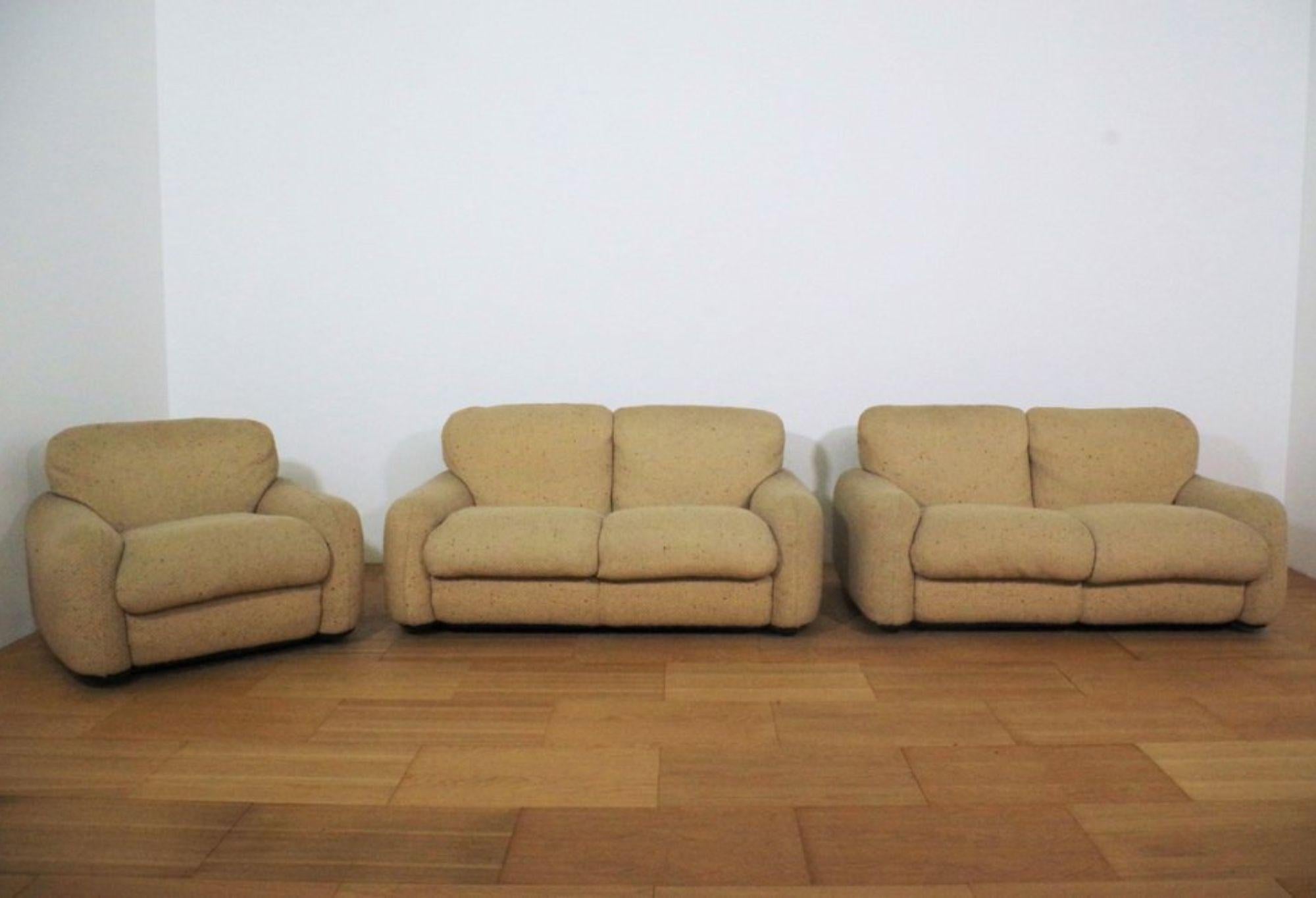 Set of 3 Busnelli Wool Sofas and Armchair – 1970s in vendita 4