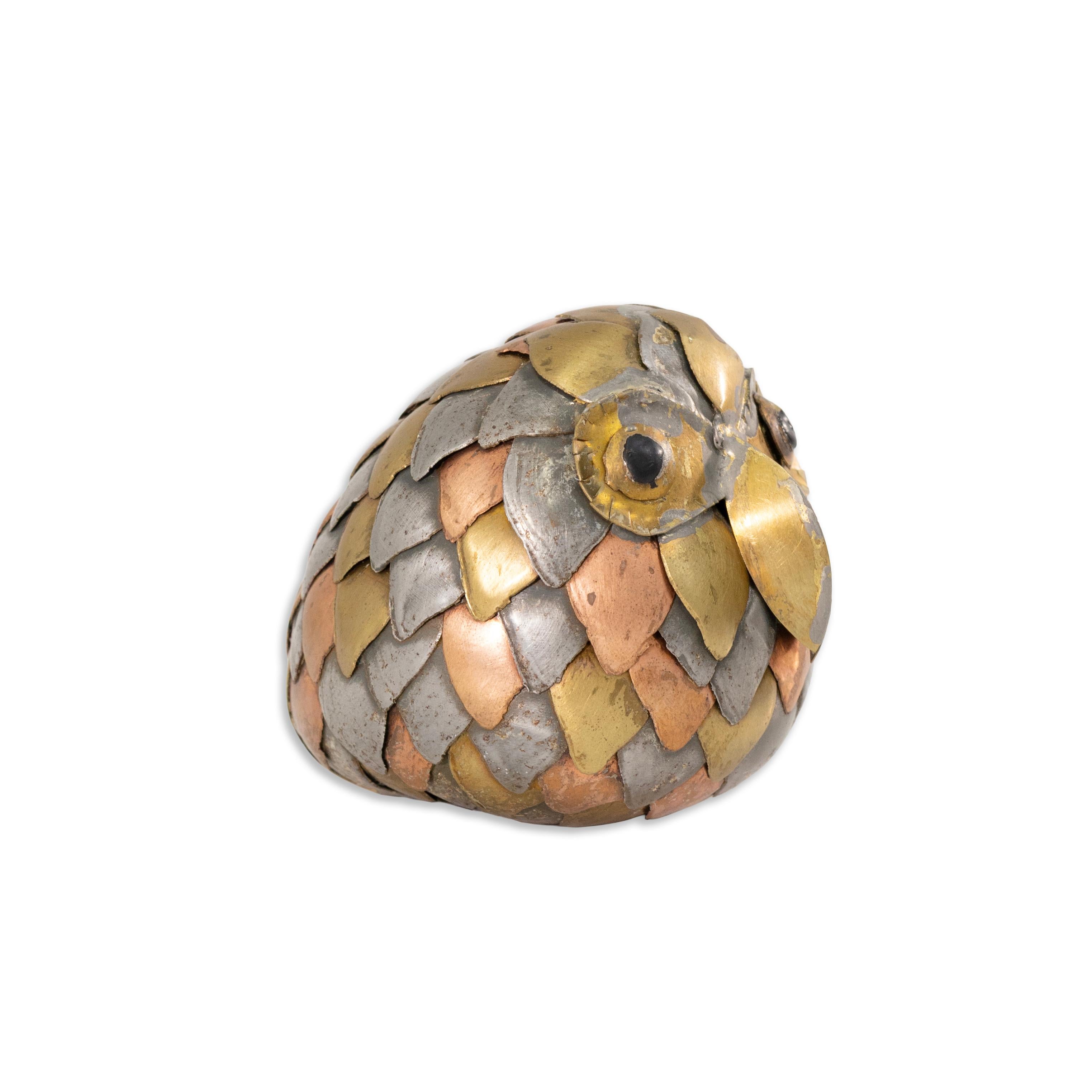 Set Of 3 Bustamante Style Mixed Metal Owl Sculptures in vendita 1